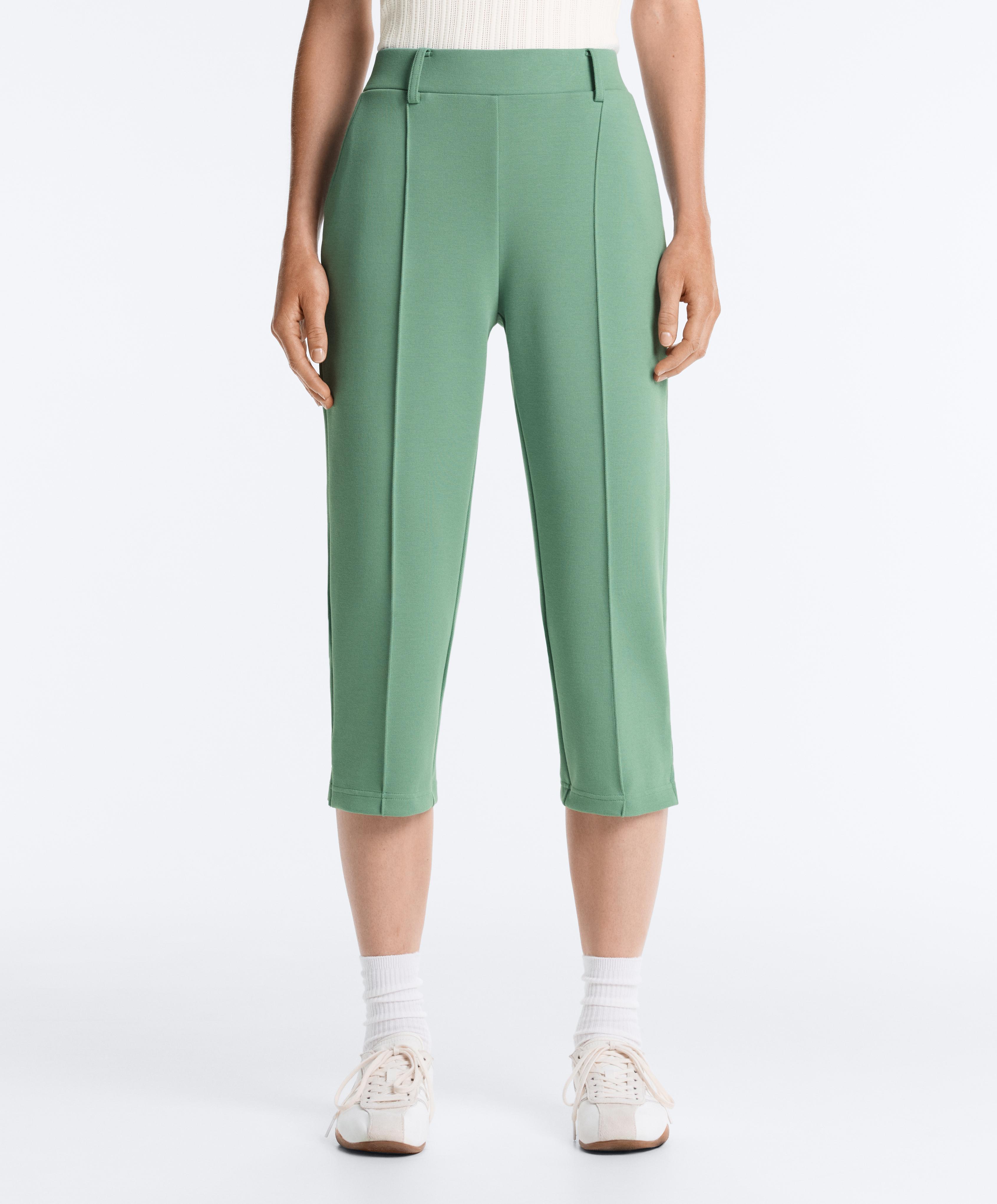 Capri piqué trousers with cotton belt loops — AQUA GREEN
