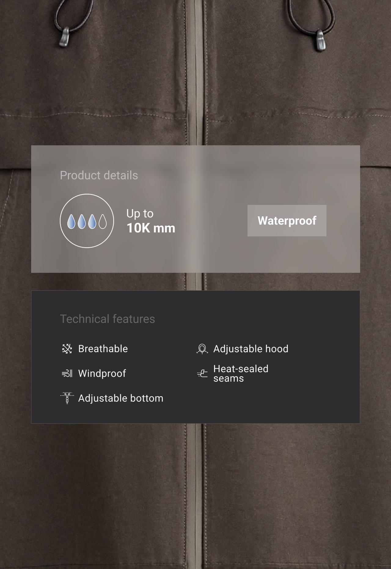 Short 10k waterproof canvas technical jacket — BROWN