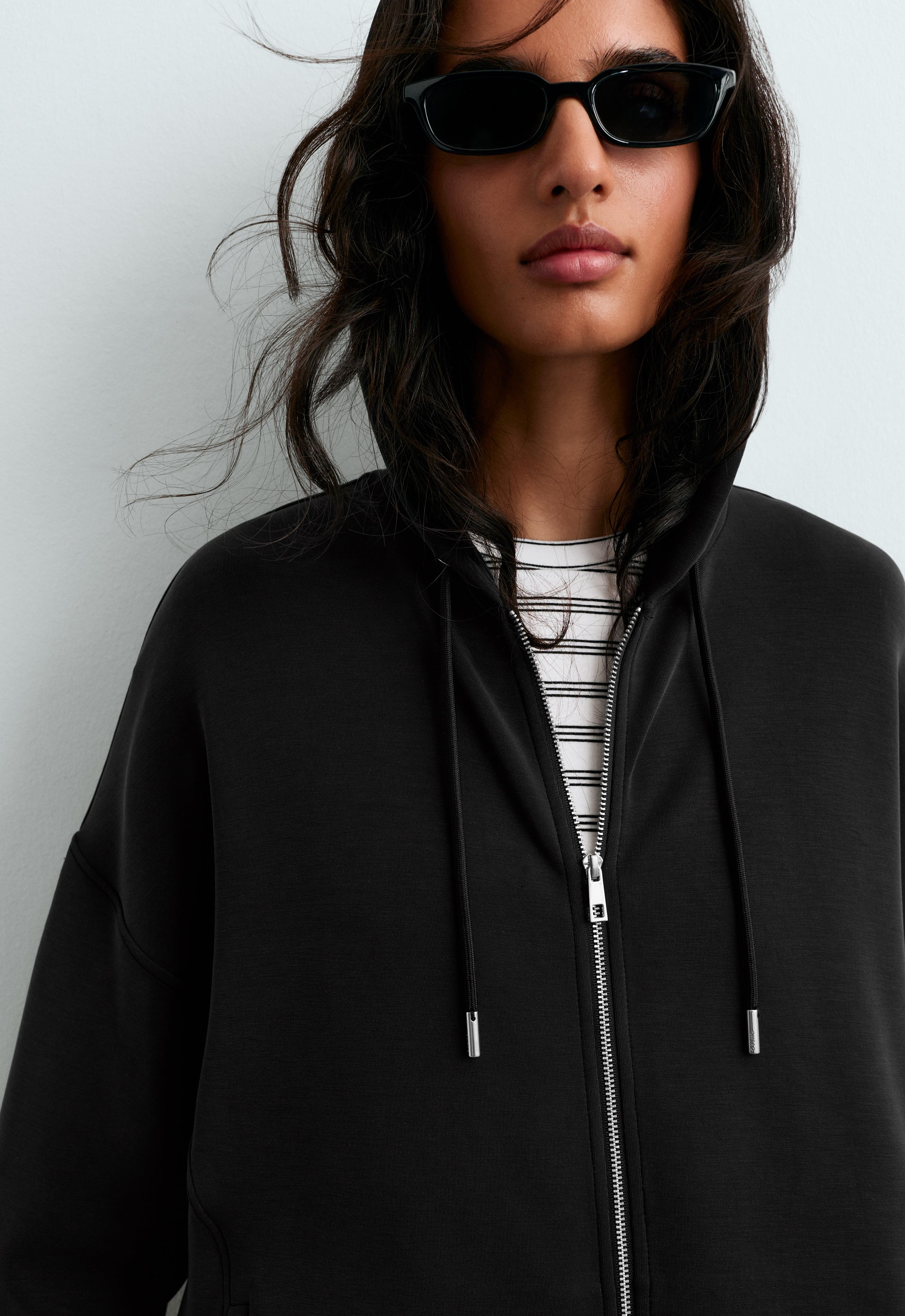 Long soft touch jacket with modal — BLACK