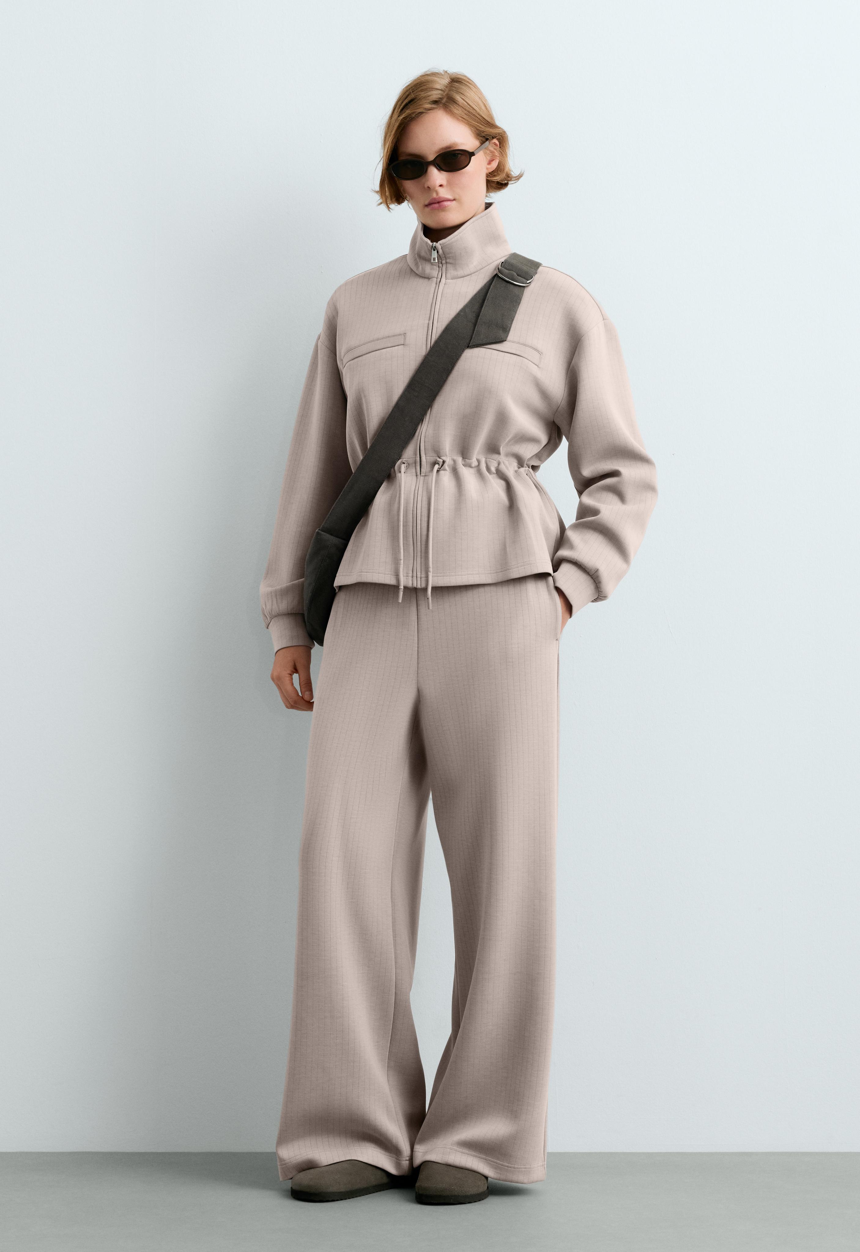 Super High Rise Hose mit High rise-Bund, Modal und Nadelstreifen-Print