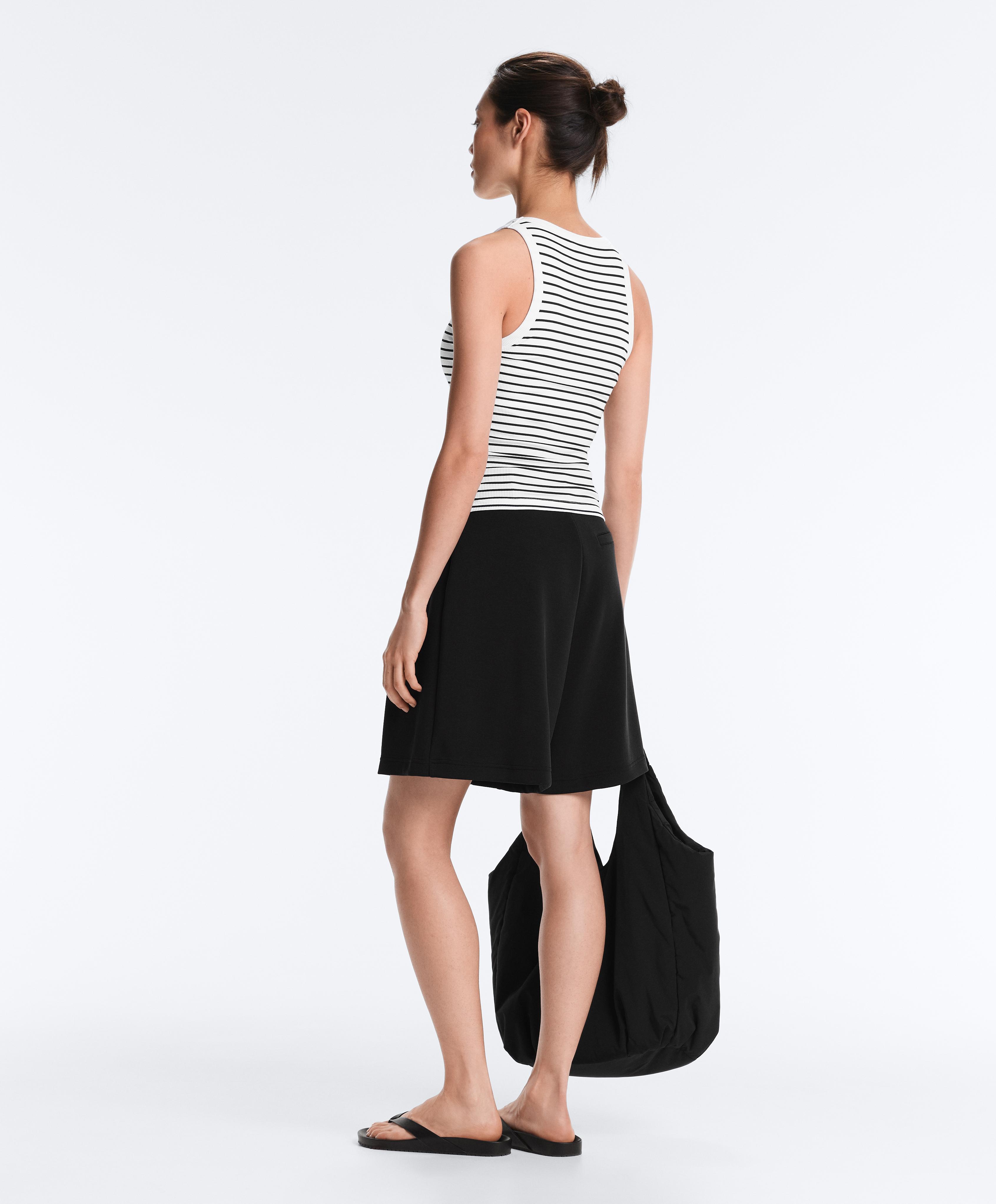 Long modal rib stripe tank top — BLACK