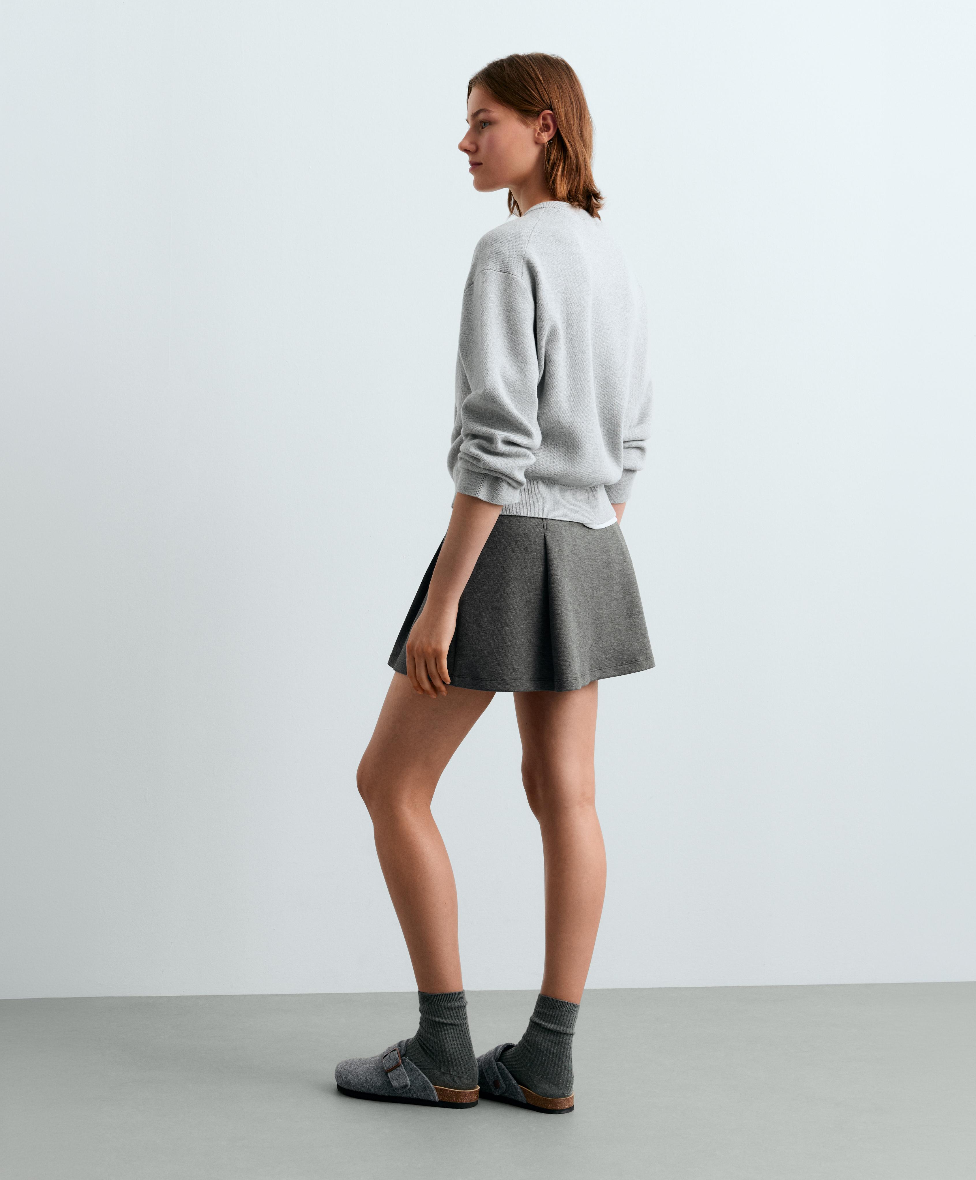 Short pleated piqué cotton skirt — GREY