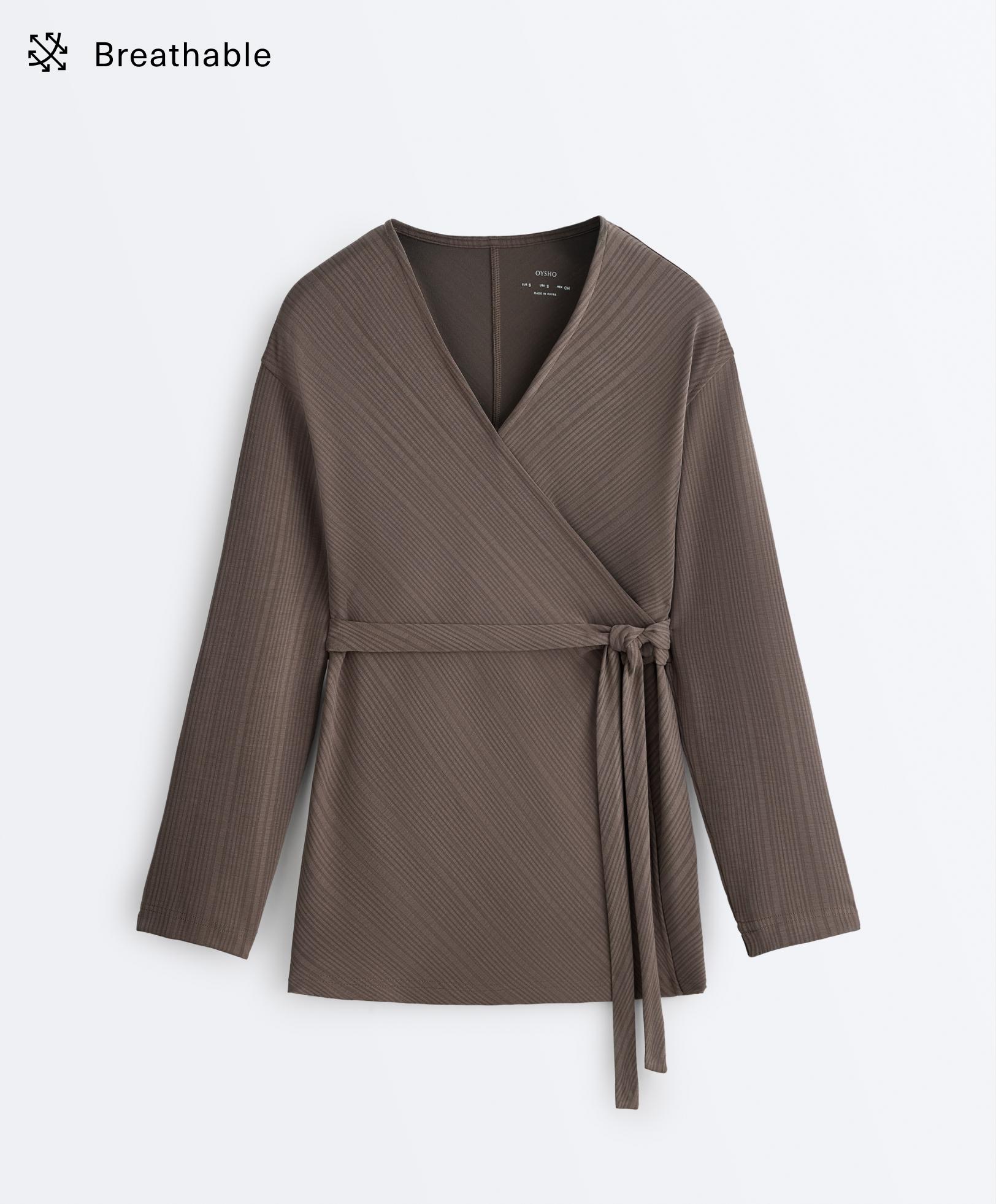 Long asymmetric stripe jacket with modal — WASHED TAUPE-MAUVE
