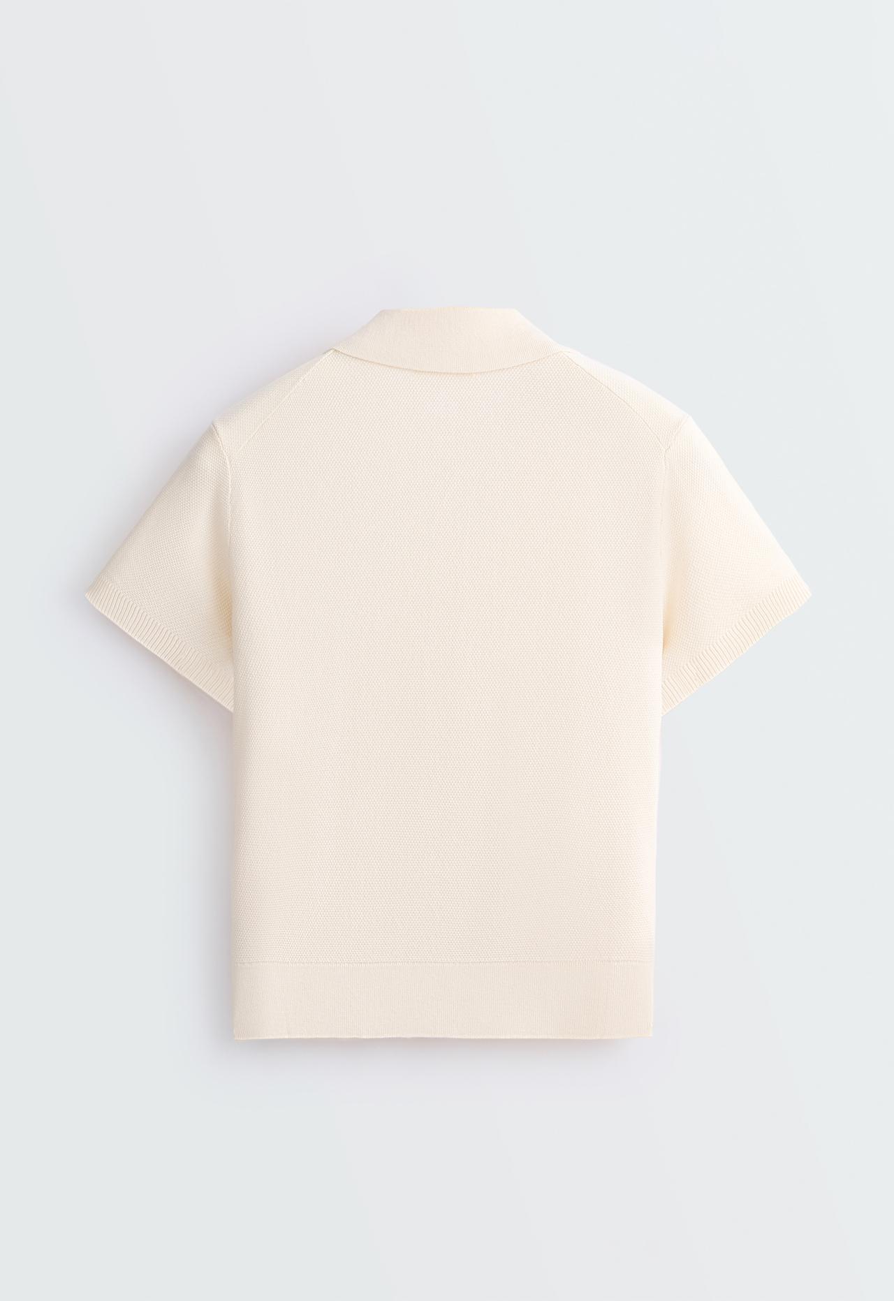 Short-sleeved button knit polo shirt — ECRU