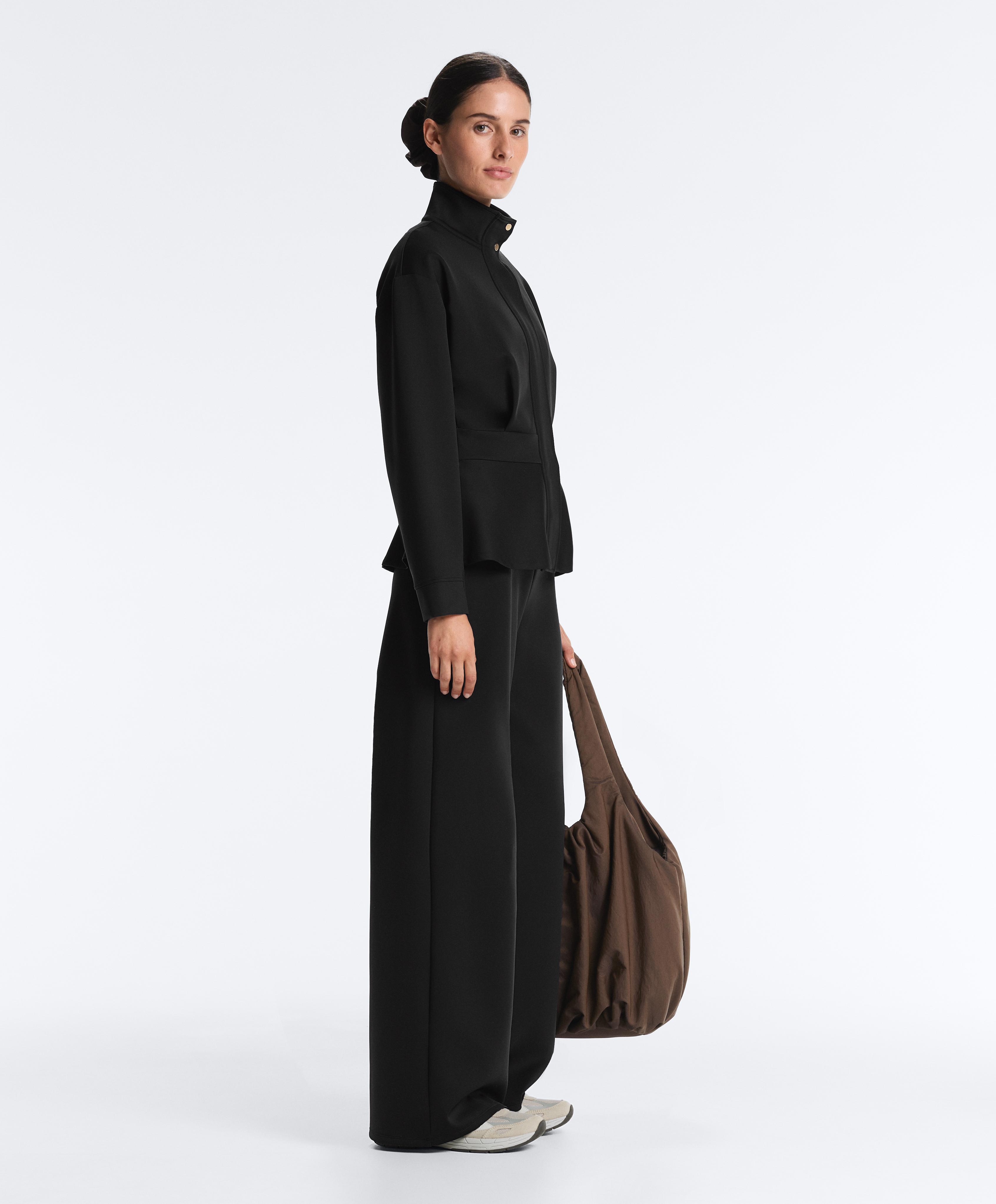 Neoprene-effect wide-leg trousers — BLACK