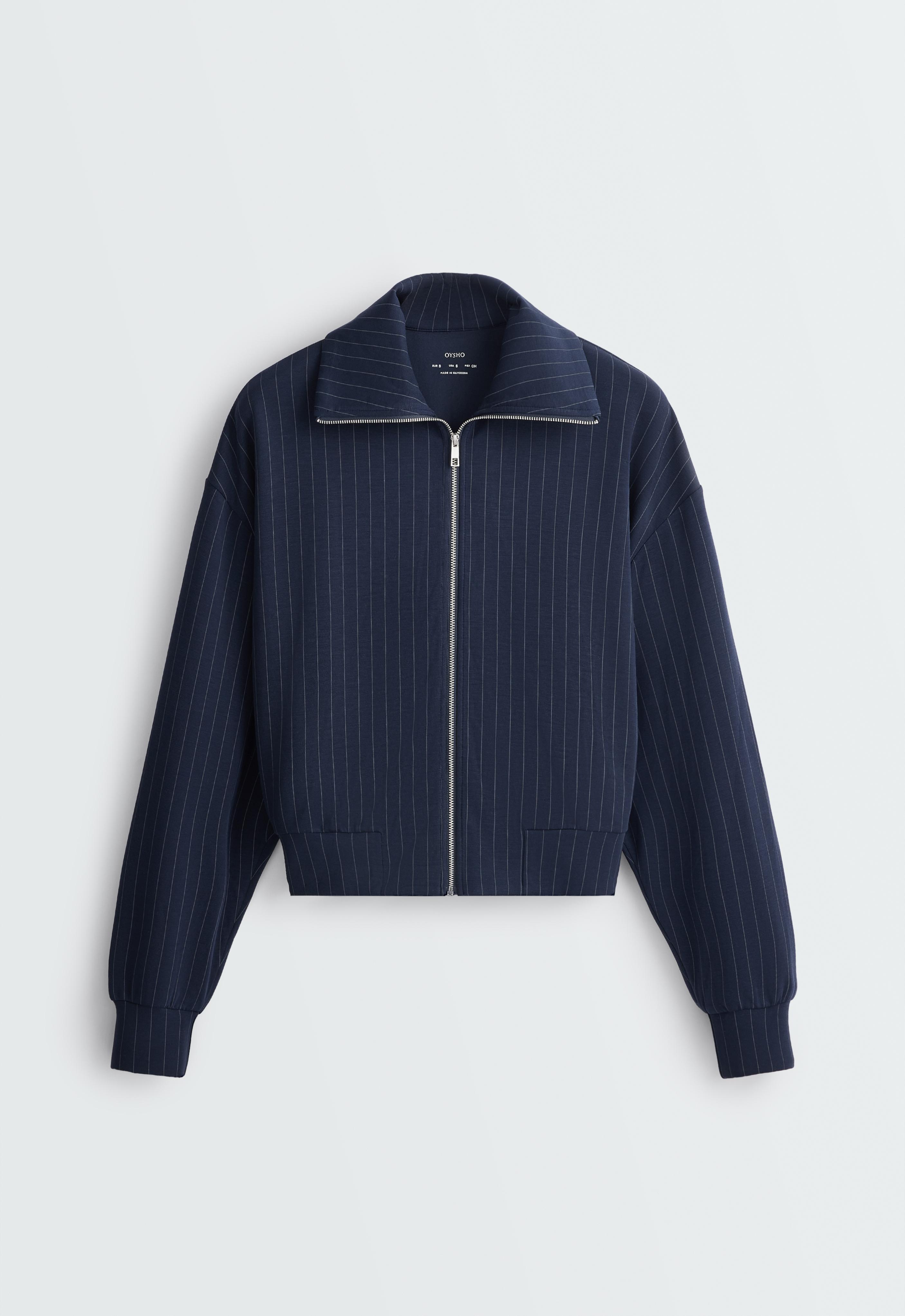 Modal pinstripe boxy jacket — NAVY BLUE
