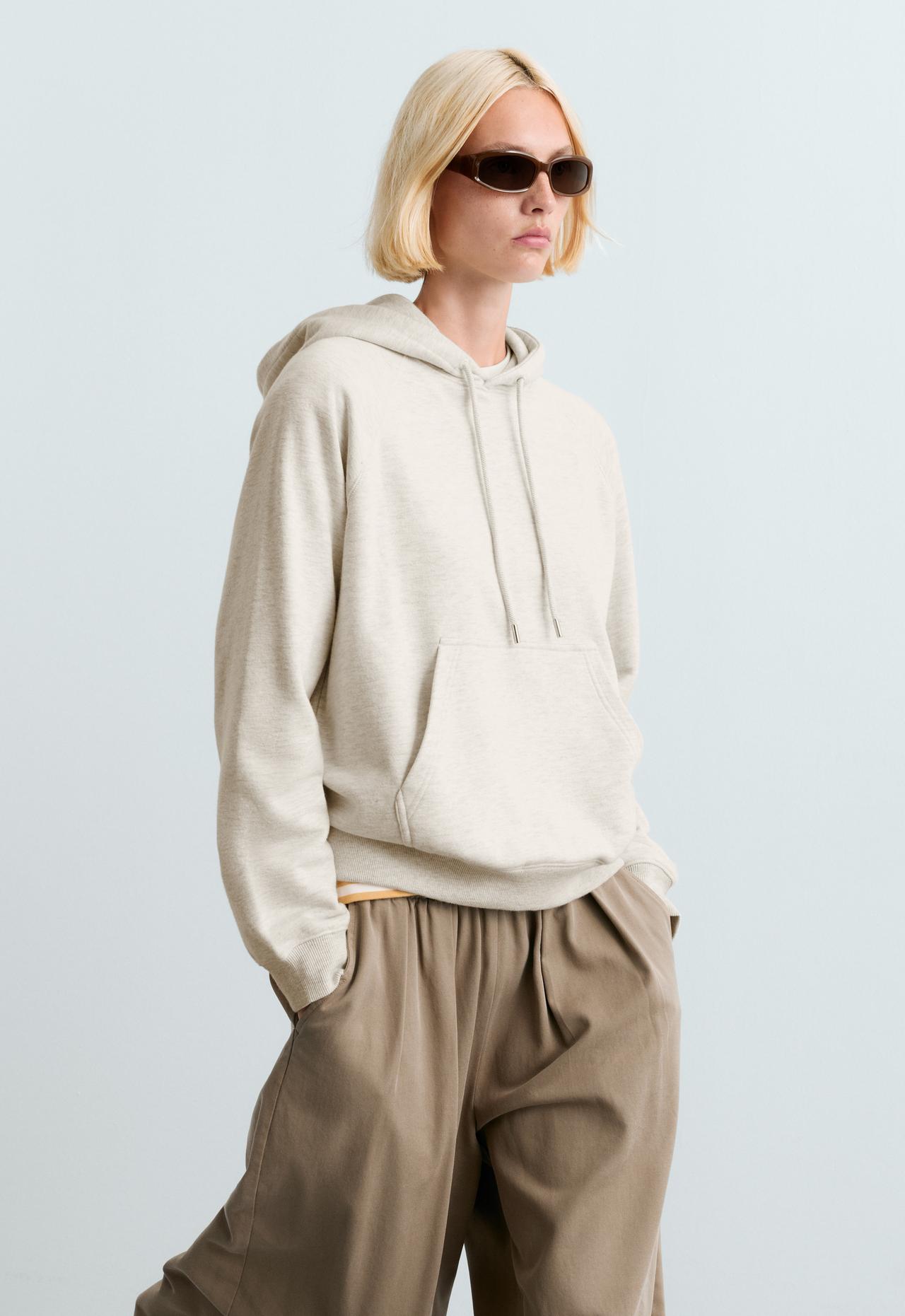 Cotton-blend fleece hoodie — OATMEAL