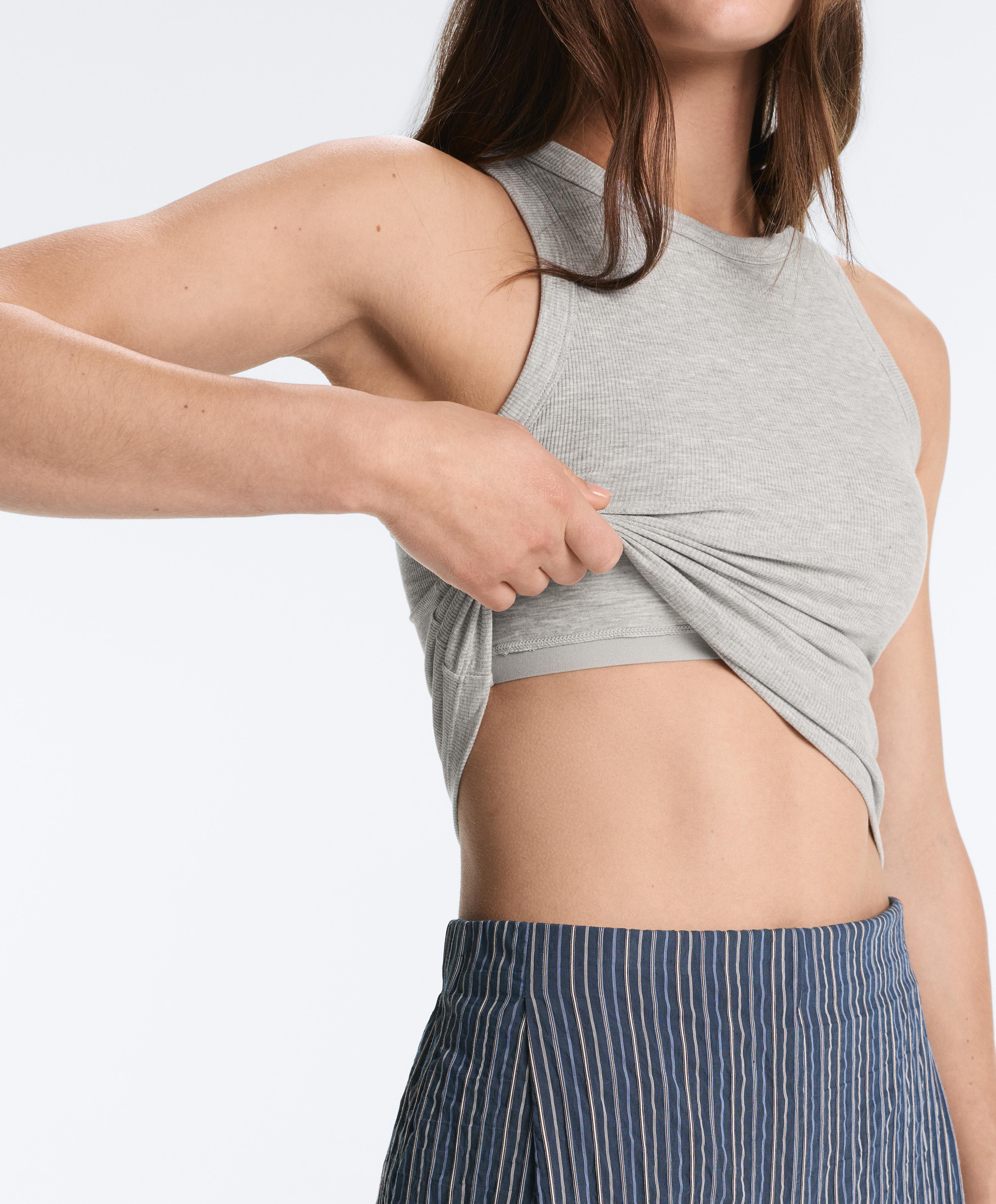 Rib modal blend long tank top — GREY MELANGE