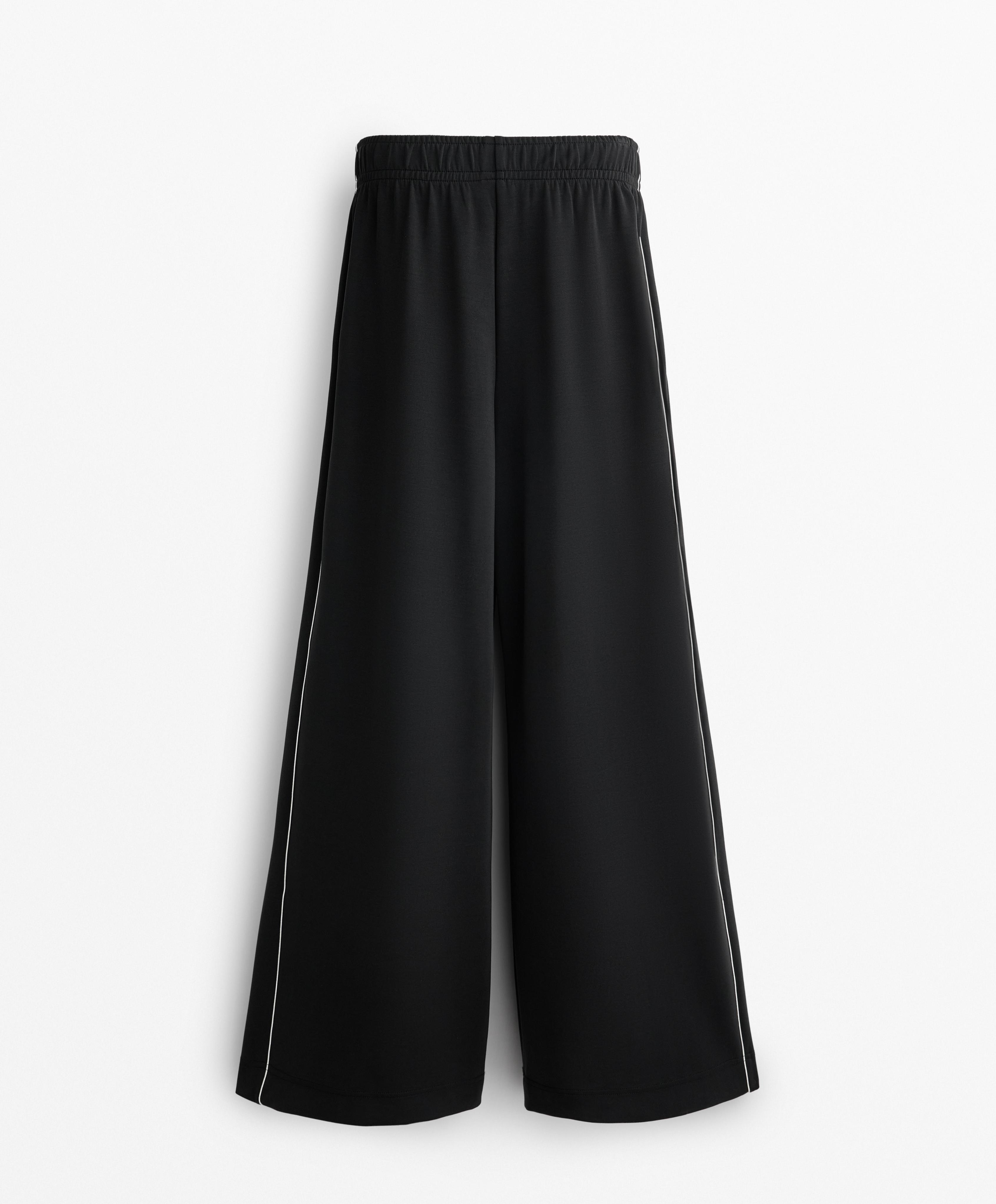 Side appliqué wide straight-leg trousers with modal