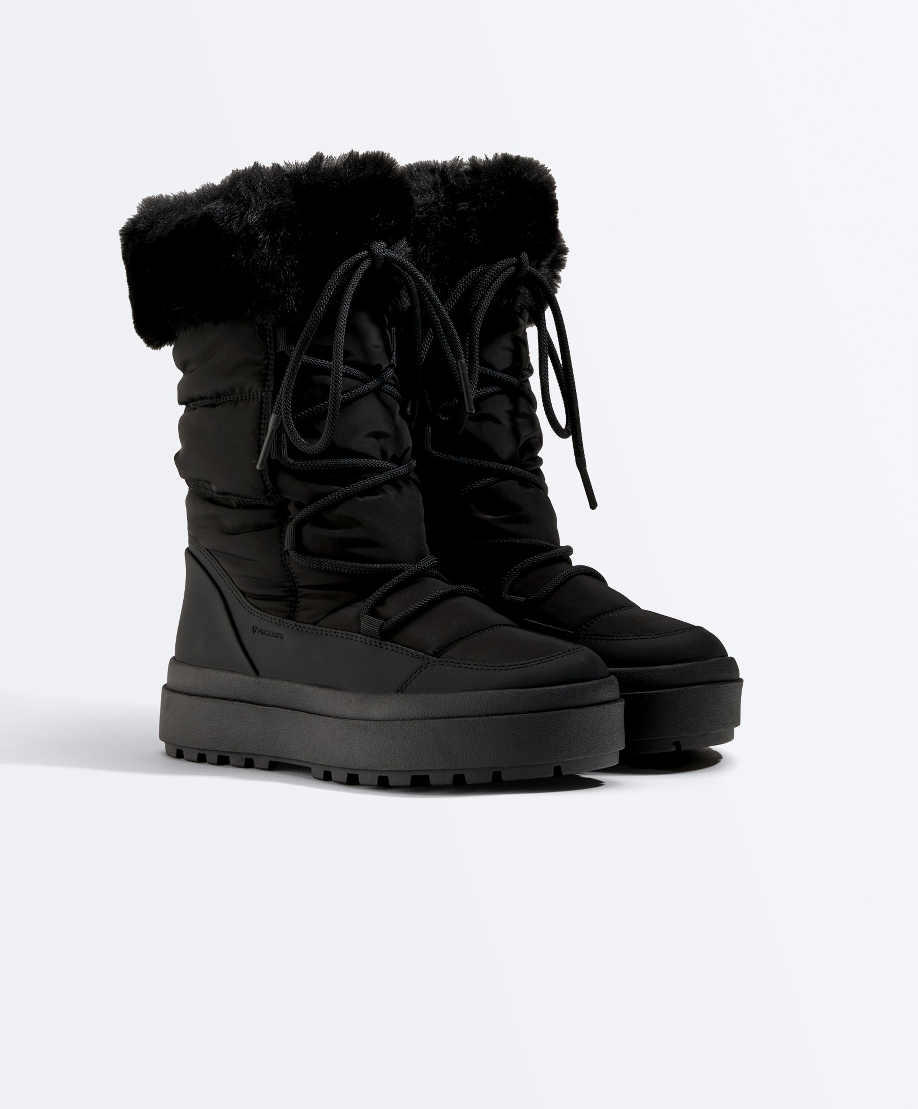 Lace-up après-ski boot with fur collar — BLACK