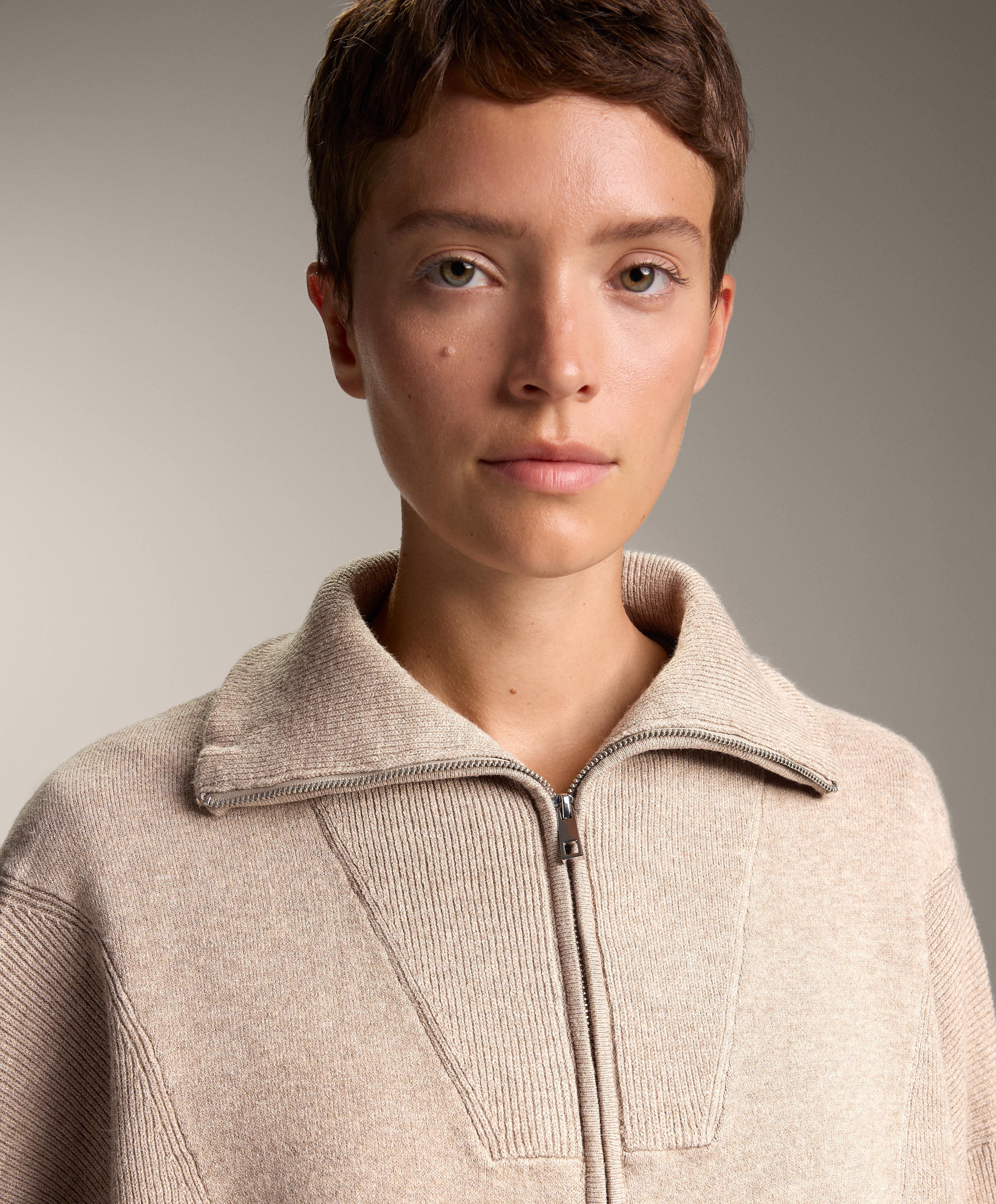 Rib collar knit jacket — SOFT MINK