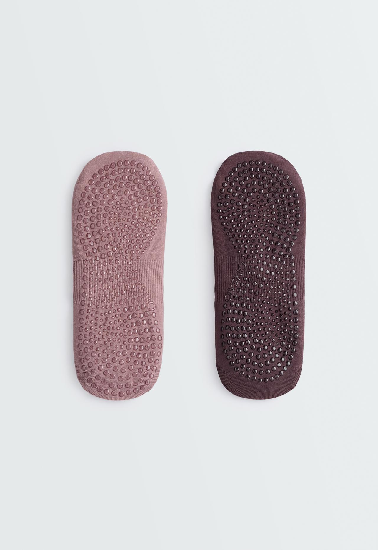 2 pairs of invisible yoga and Pilates polyamide blend socks with double straps — MAUVE