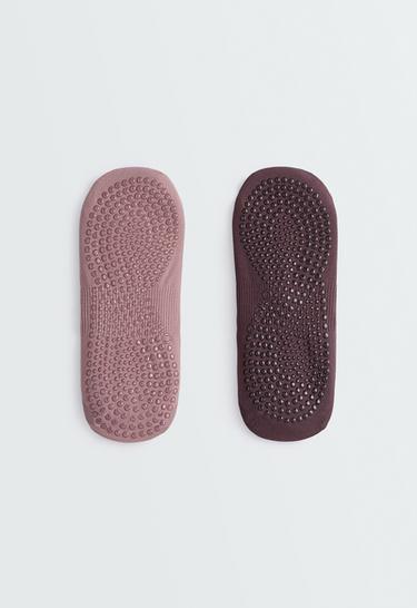 2 pairs of invisible yoga and Pilates polyamide blend socks with double straps — MAUVE 2