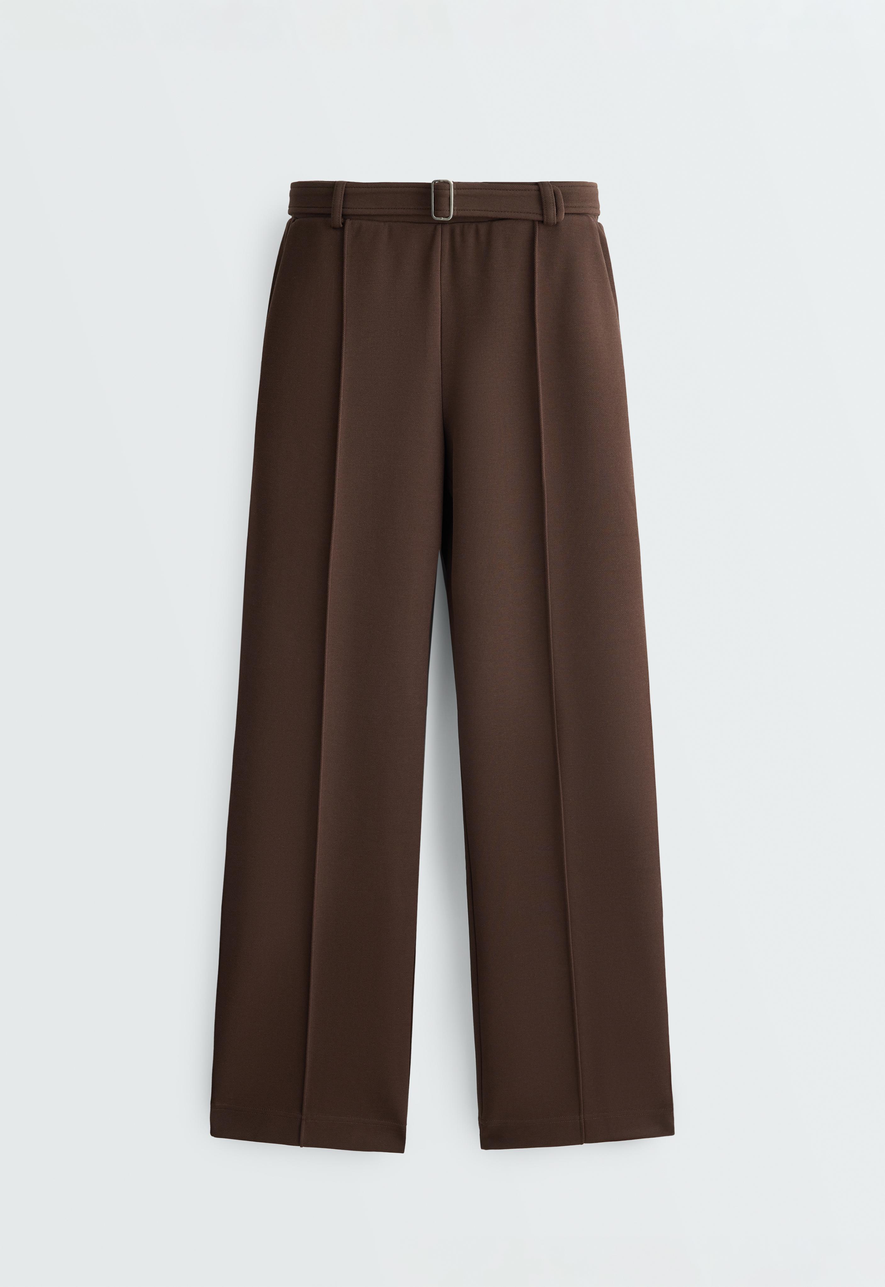 Low-rise slim pique trousers with cotton — DARK BROWN