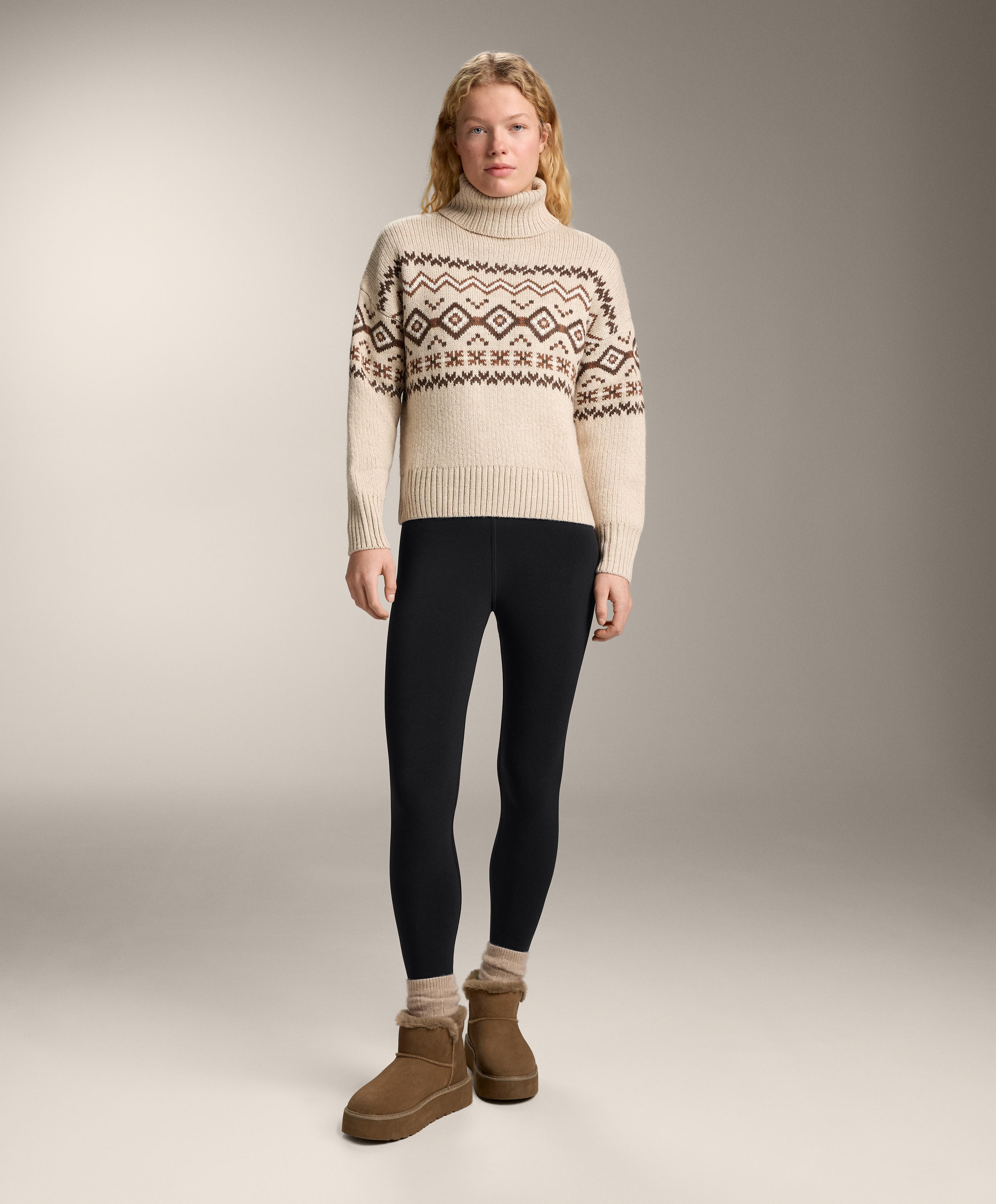Jacquard knit high-neck jumper 10% wool - Sale