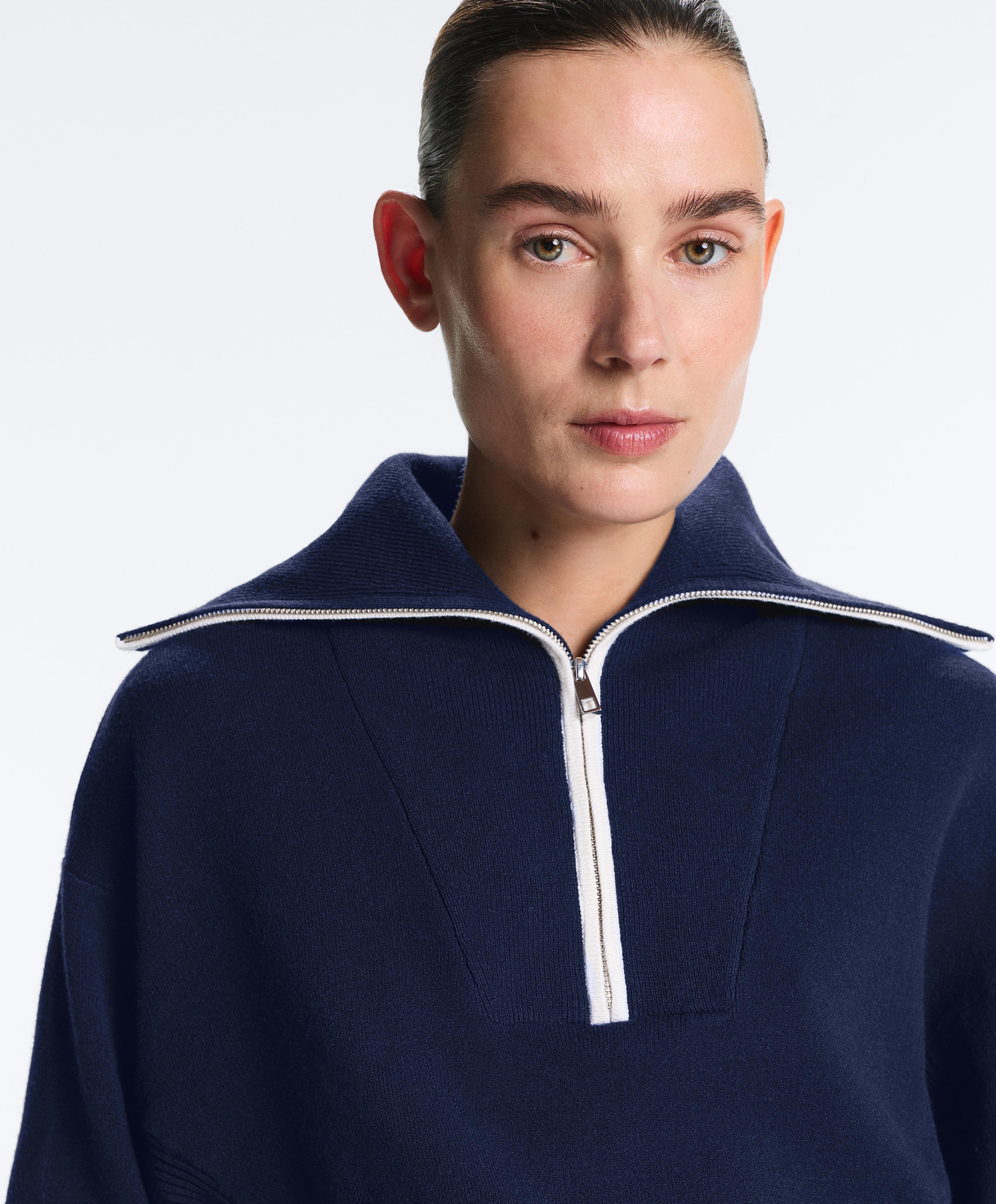 Half-zip high-neck jumper — NAVY BLUE