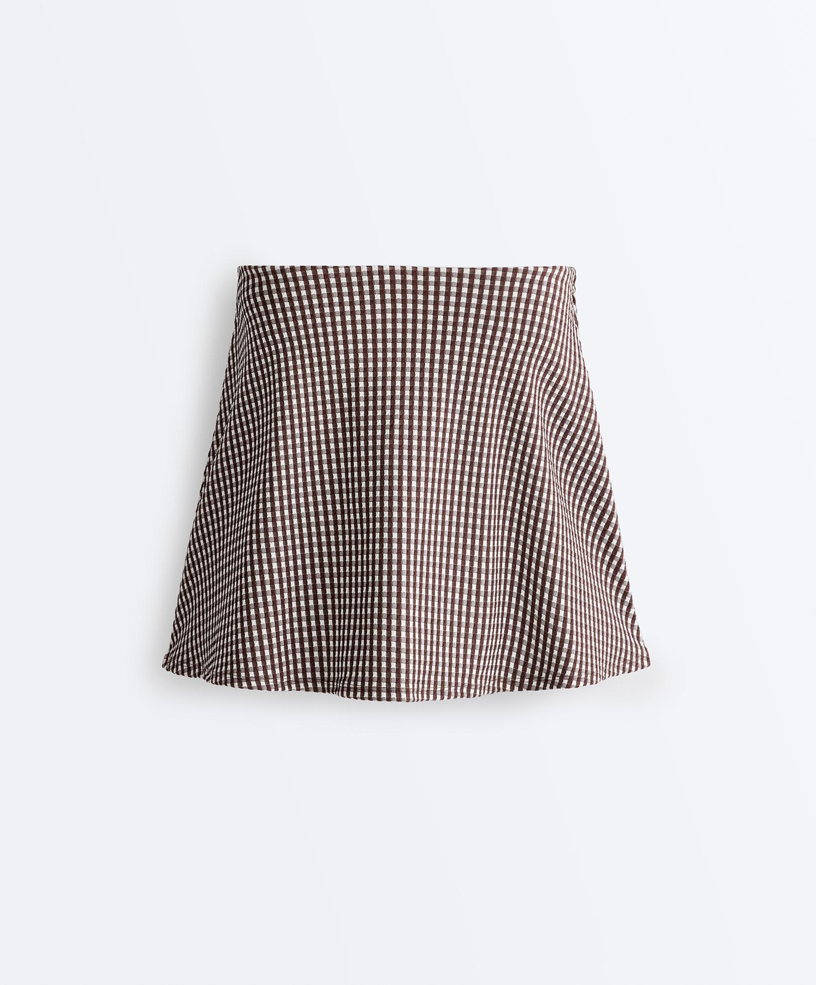 Comfortlux high-rise gingham mini skirt — DARK REDDISH‑BROWN