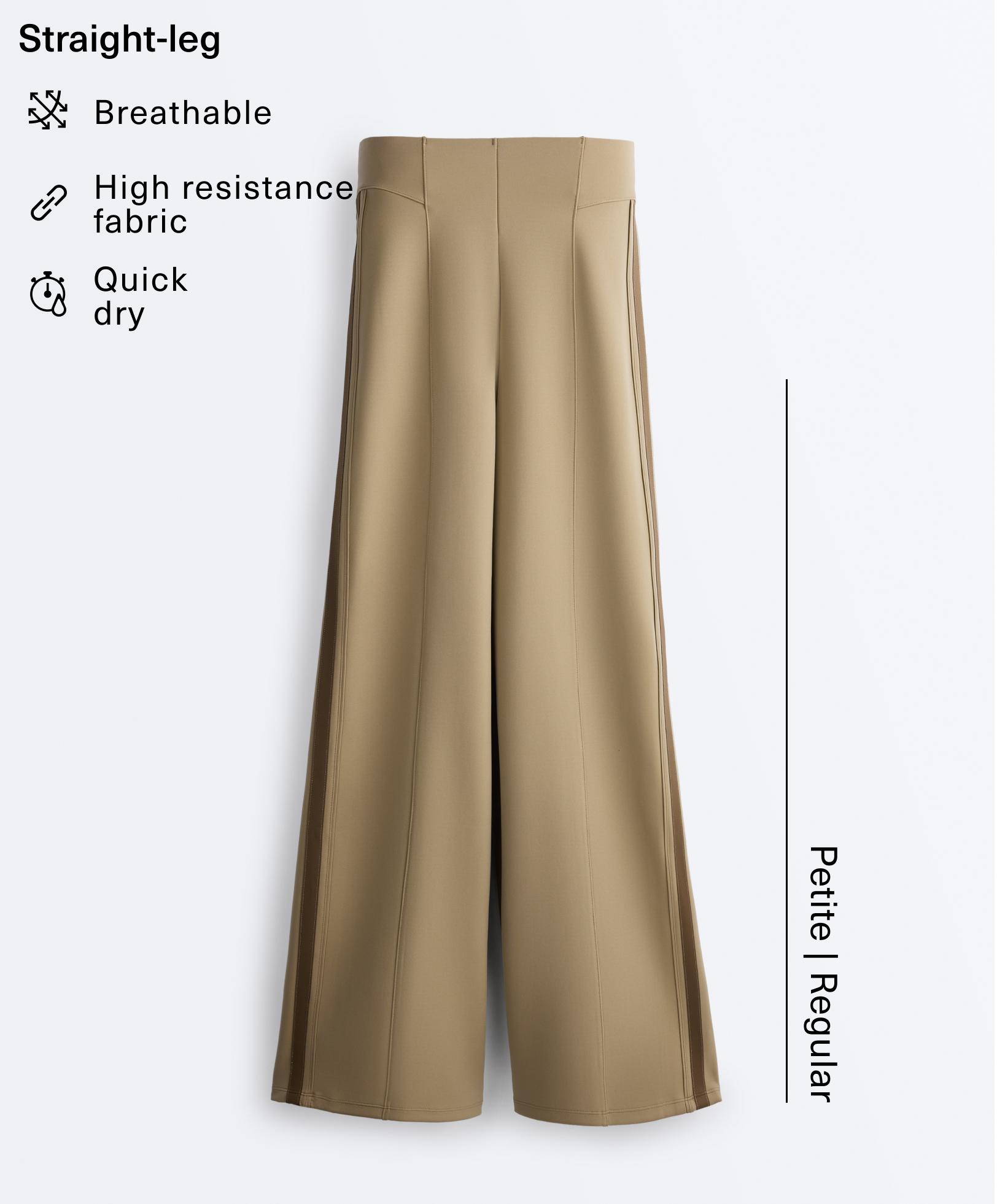 High rise neoprene-effect straight-leg trousers with piping — GREEN BEIGE