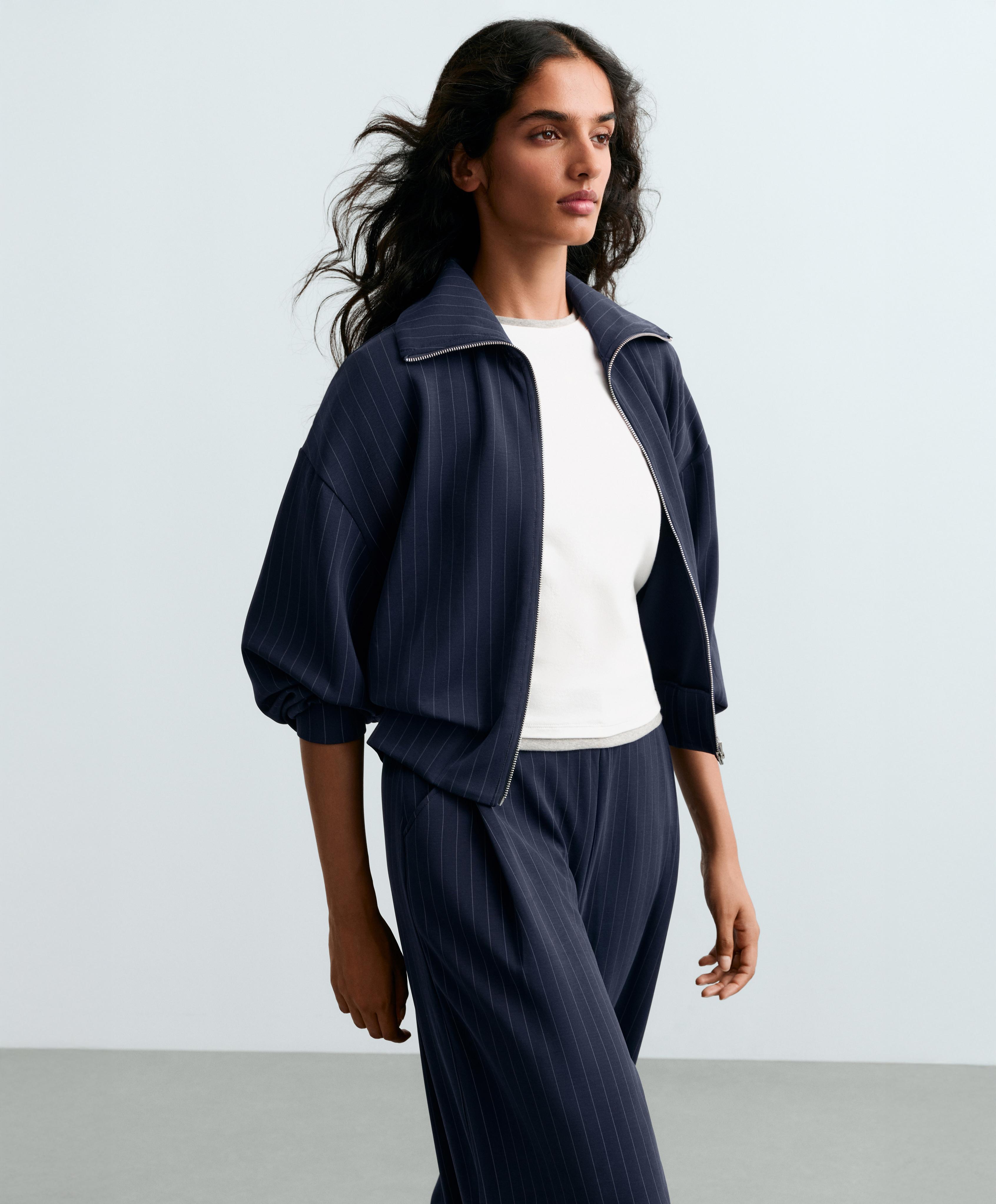 Modal pinstripe boxy jacket — NAVY BLUE
