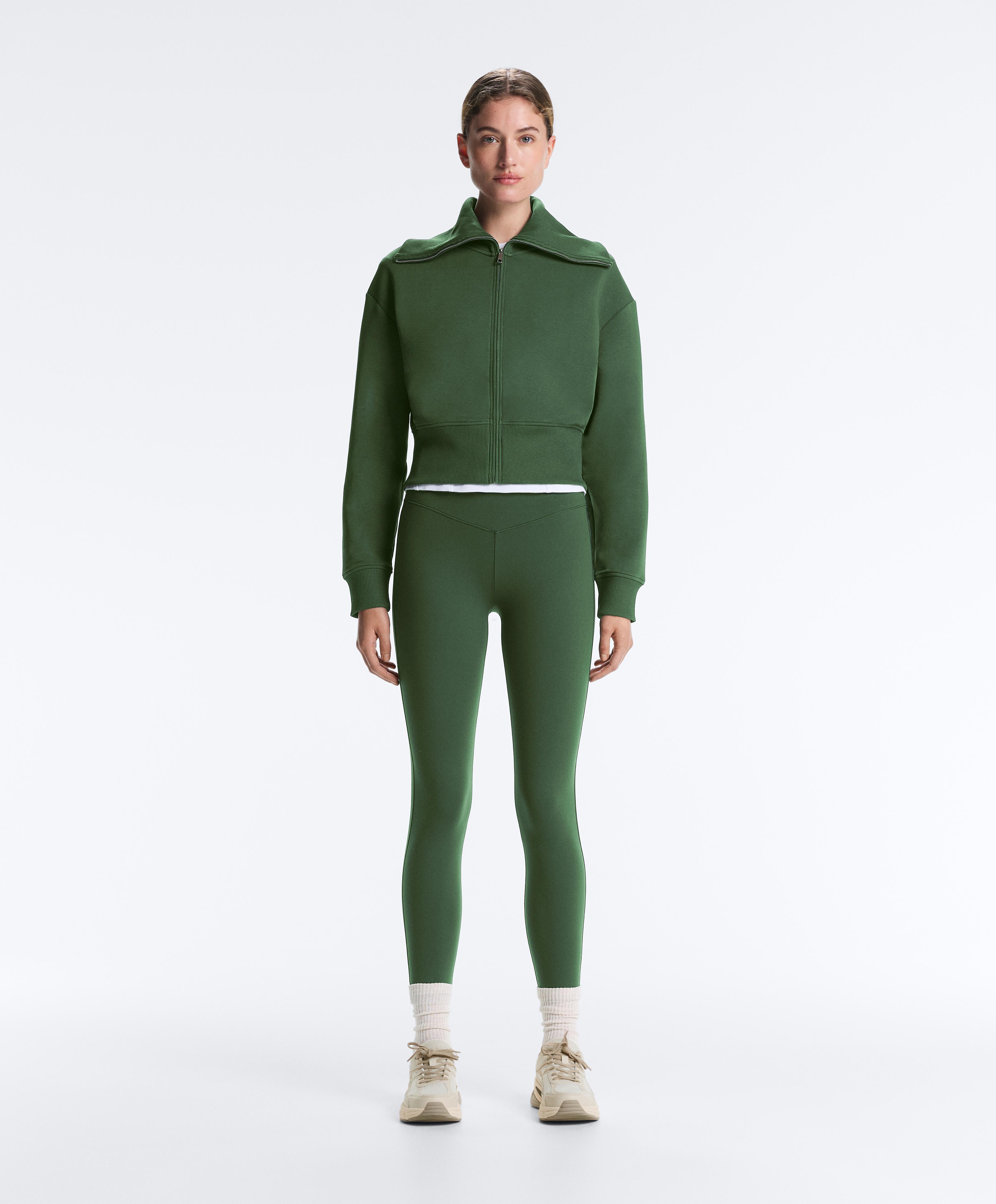 Cotton blend raised neck jacket — GREEN