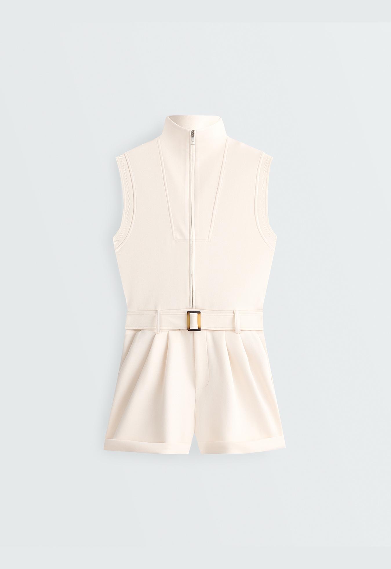 Cotton piqué short jumpsuit — PALE ECRU