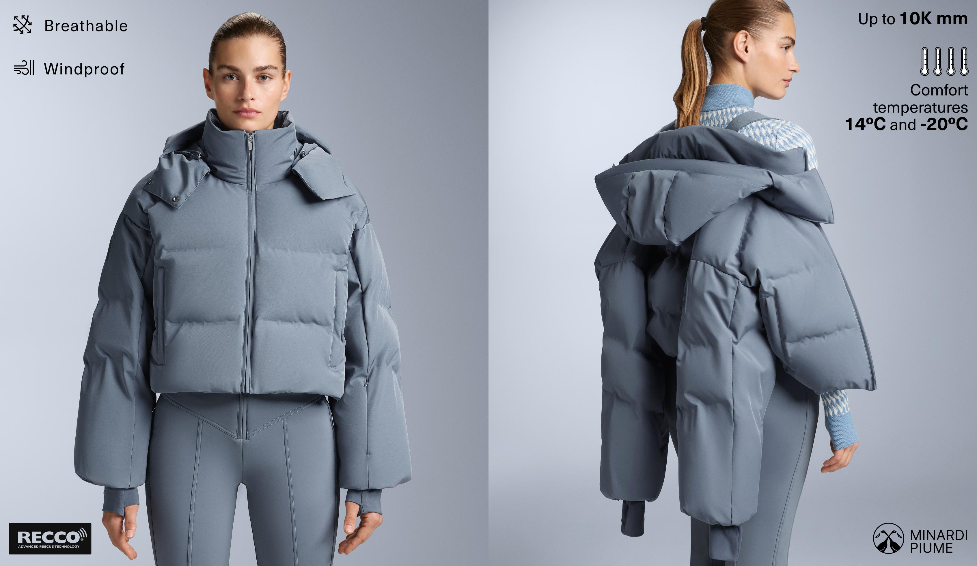 Lightweight 80% down and 20% MINARDI PIUME SKI water-resistant short jacket — GREY-BLUE