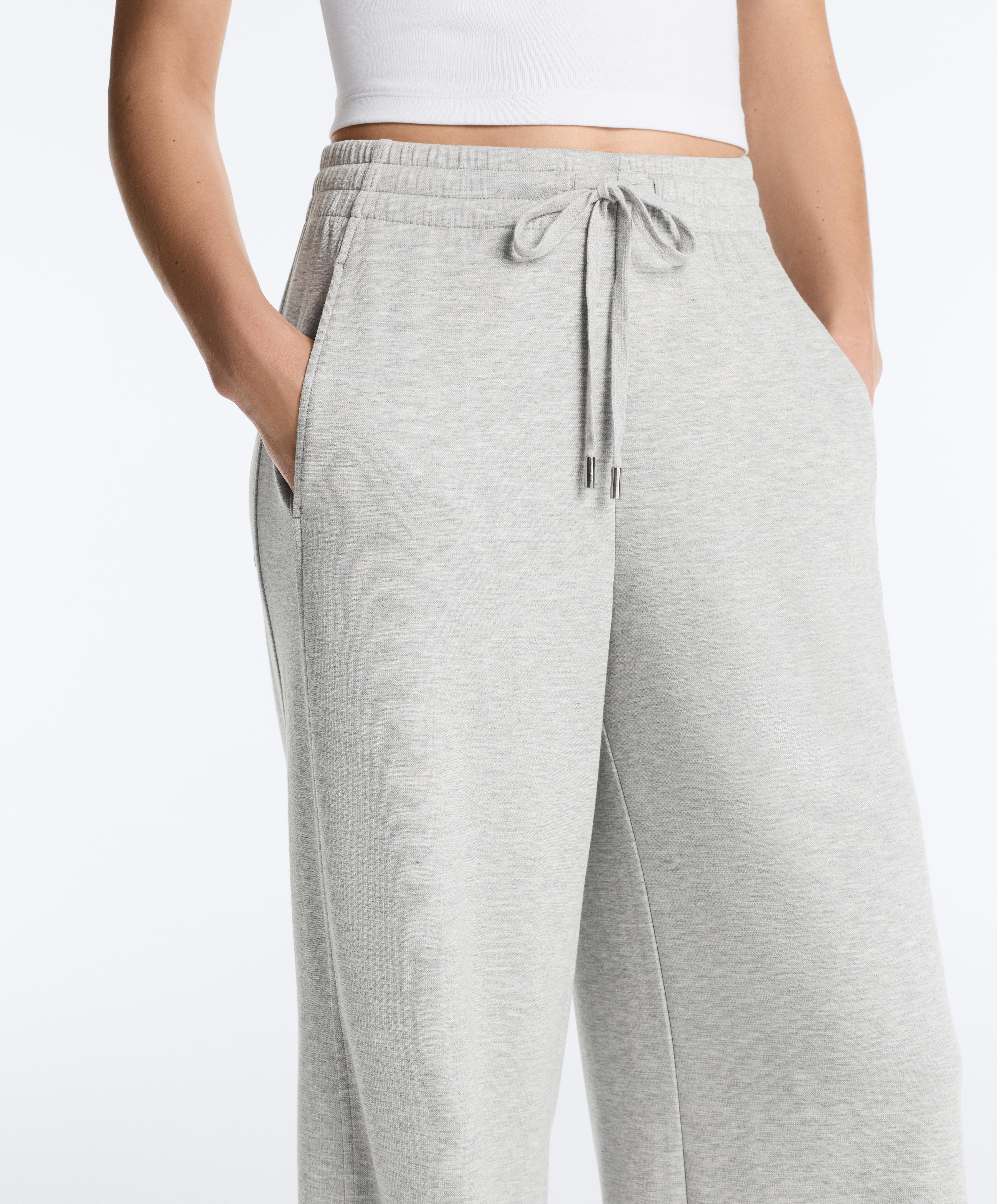 Melange piqué straight-leg trousers — GREY MELANGE
