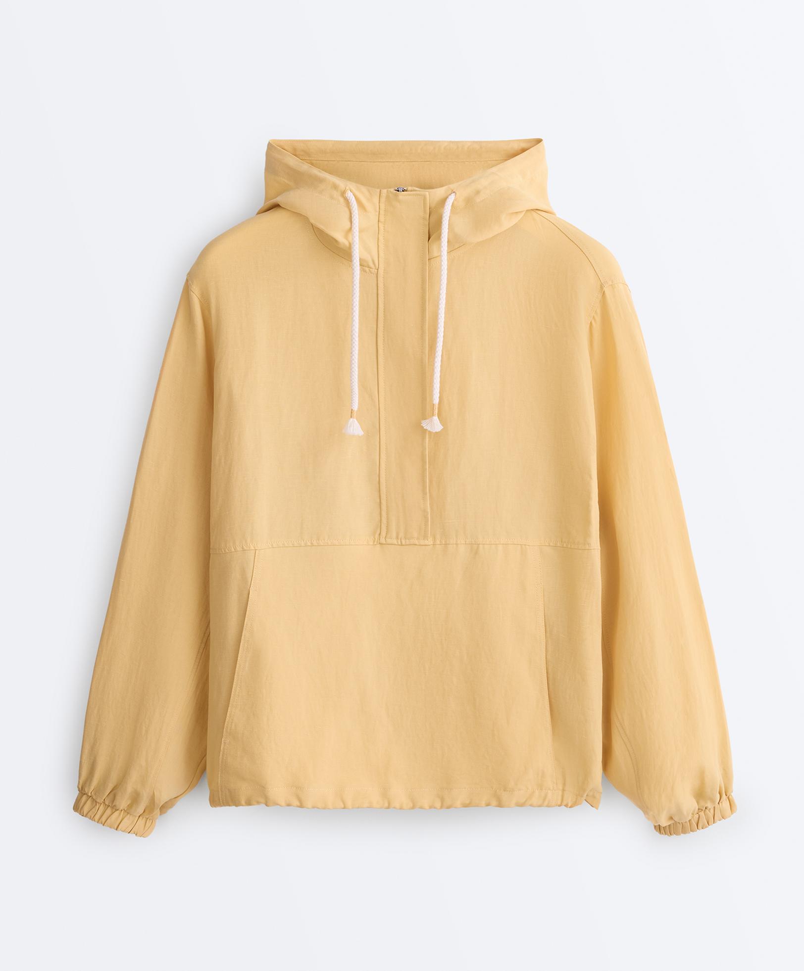 Half-zip sweatshirt with front pocket, lyocell and 24% linen blend — MID-YELLOW