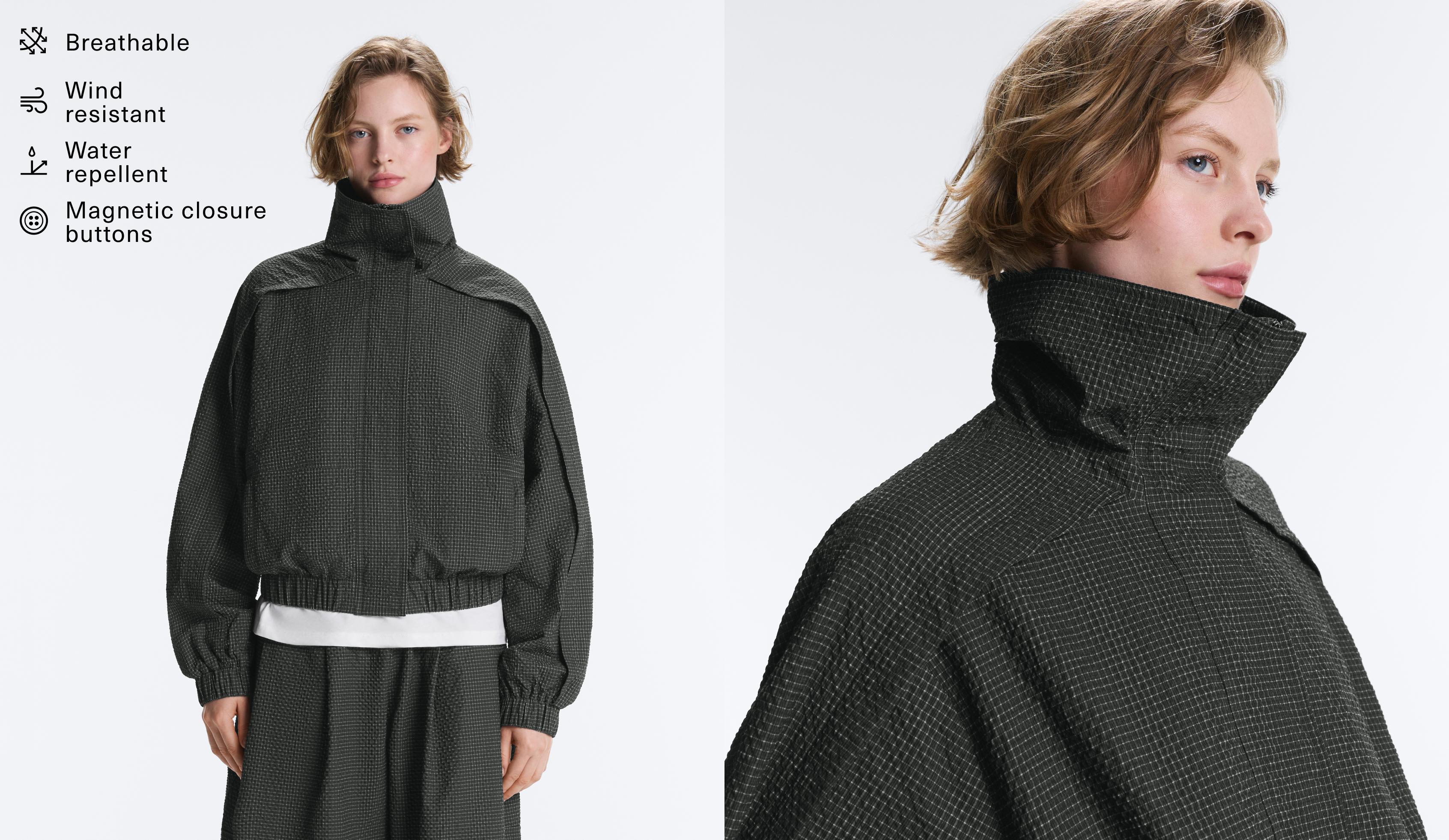 Water-repellent checked nylon track jacket — BLACK