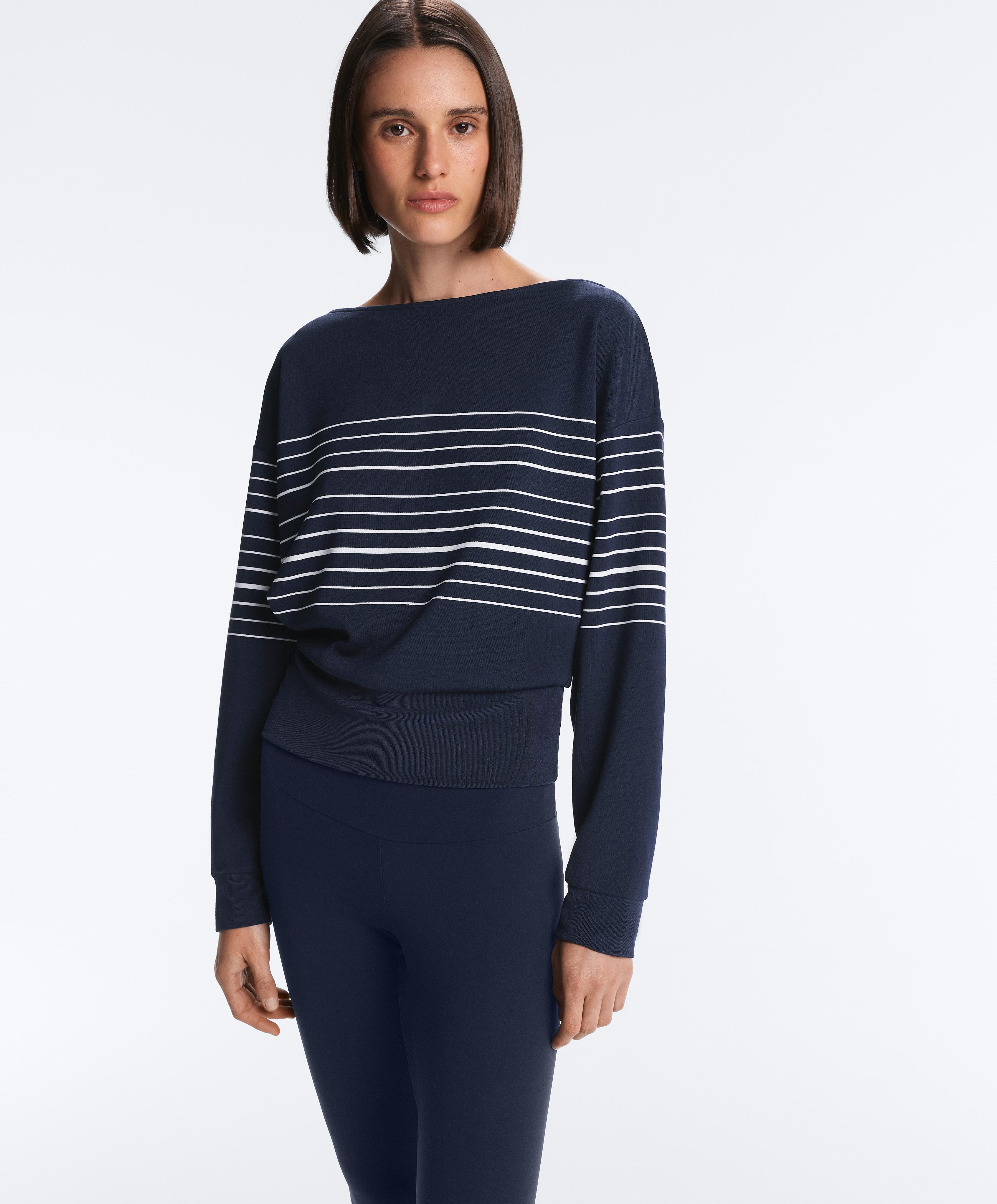 Sailor stripe soft-touch sweatshirt with modal — NAVY BLUE