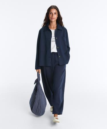 Cotton and 20% linen blend balloon trousers — NAVY BLUE 6