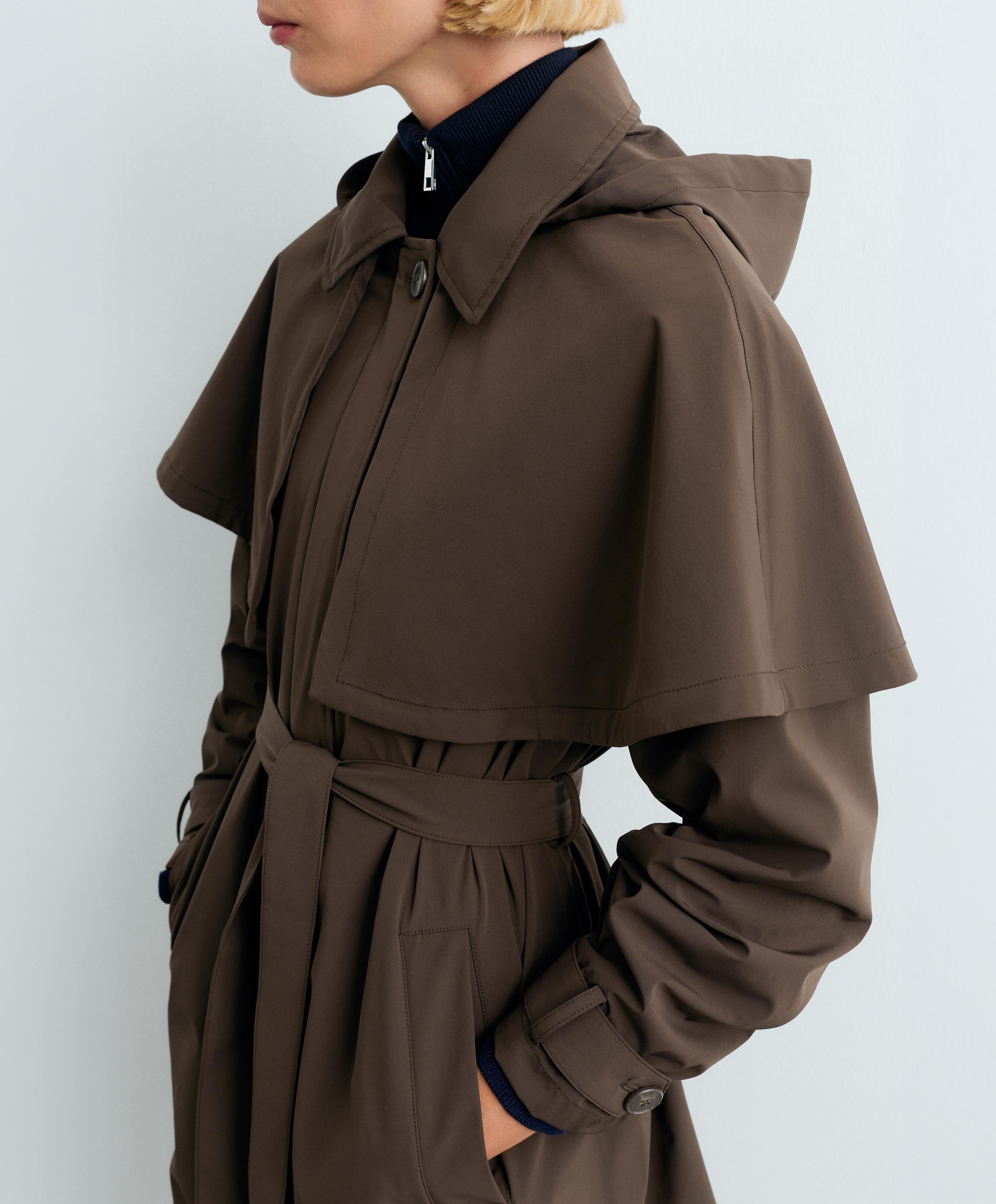 Extra lightweight 10k waterproof long cape jacket — BROWN