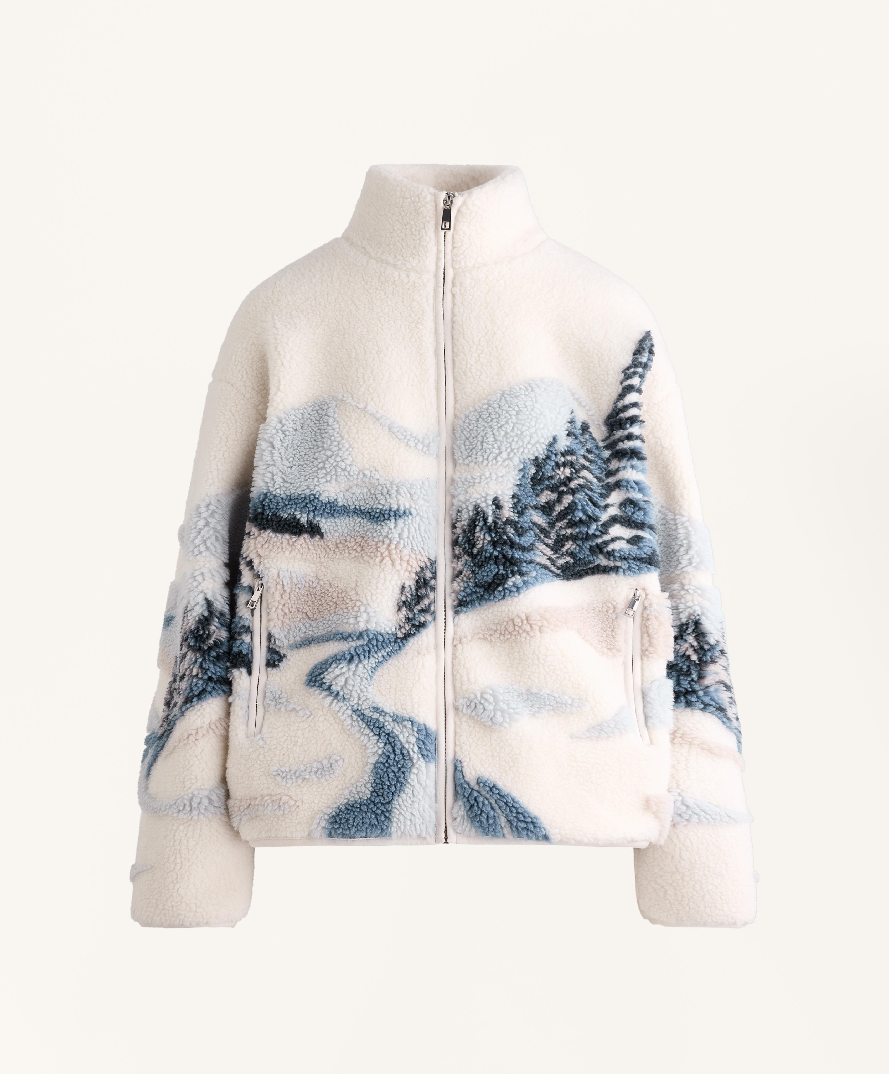 Faux-shearling jacket with mountain print