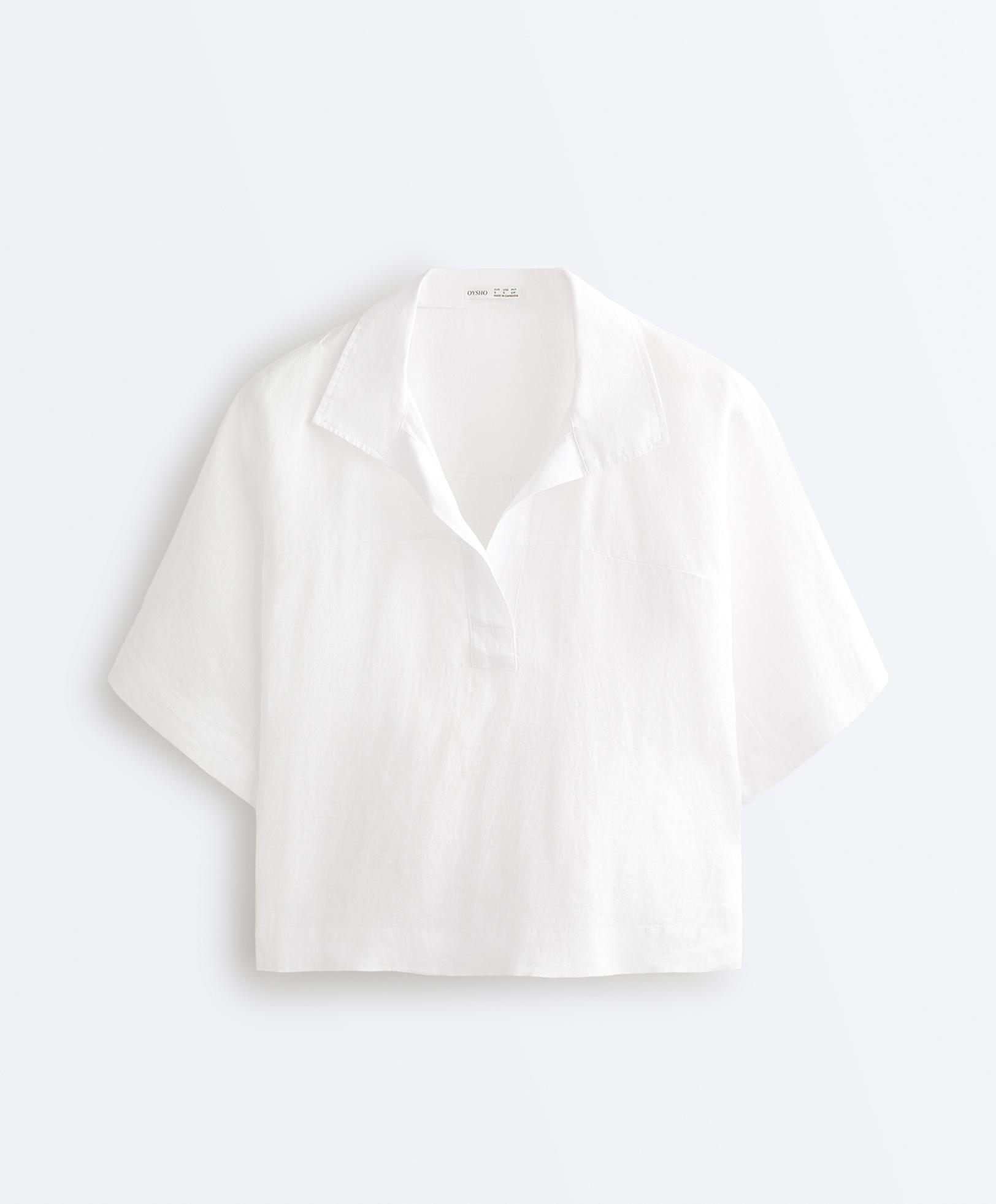 Oversize 100% linen polo shirt — WHITE