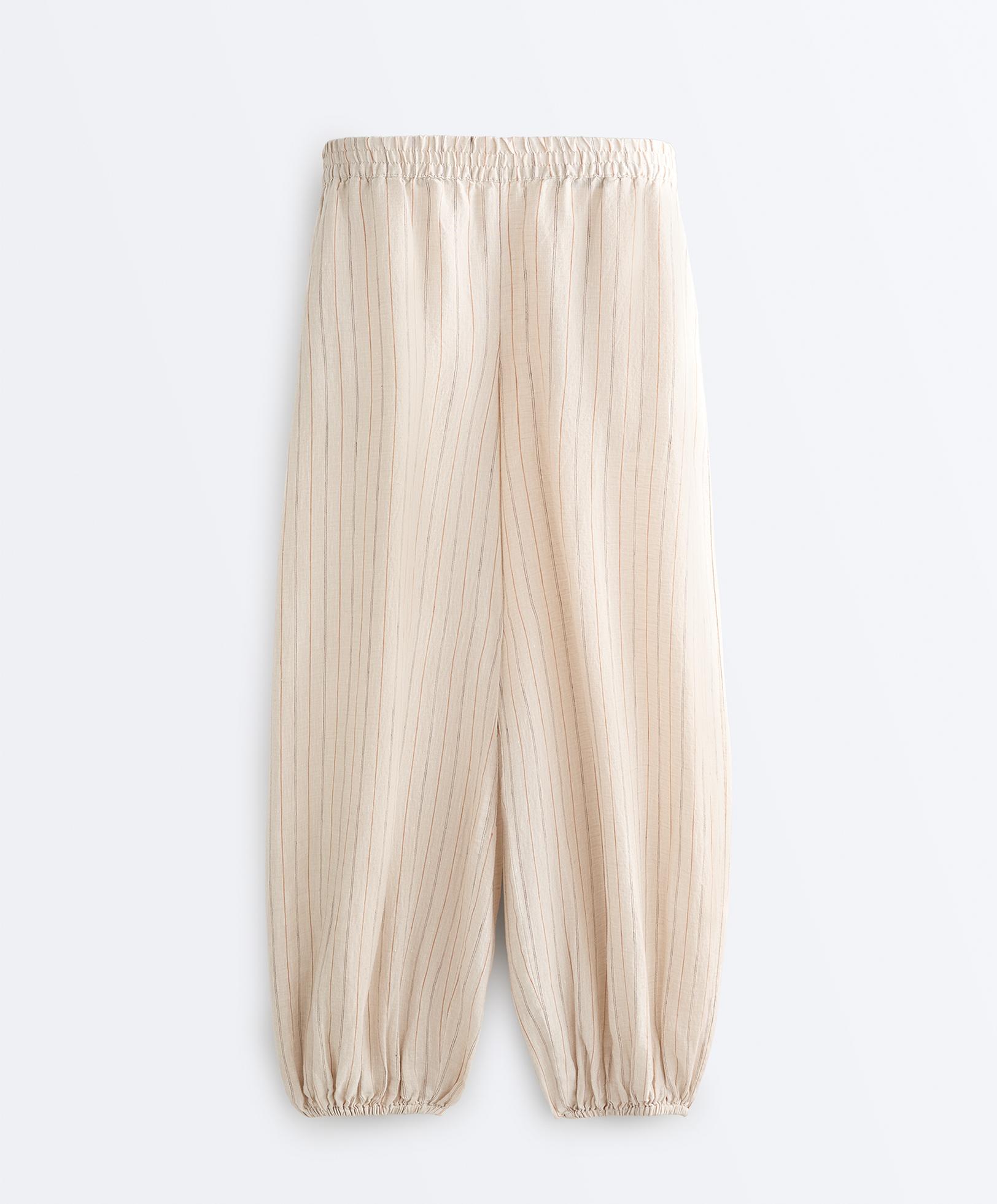 100% linen striped bloomer trousers — SAND MELANGE