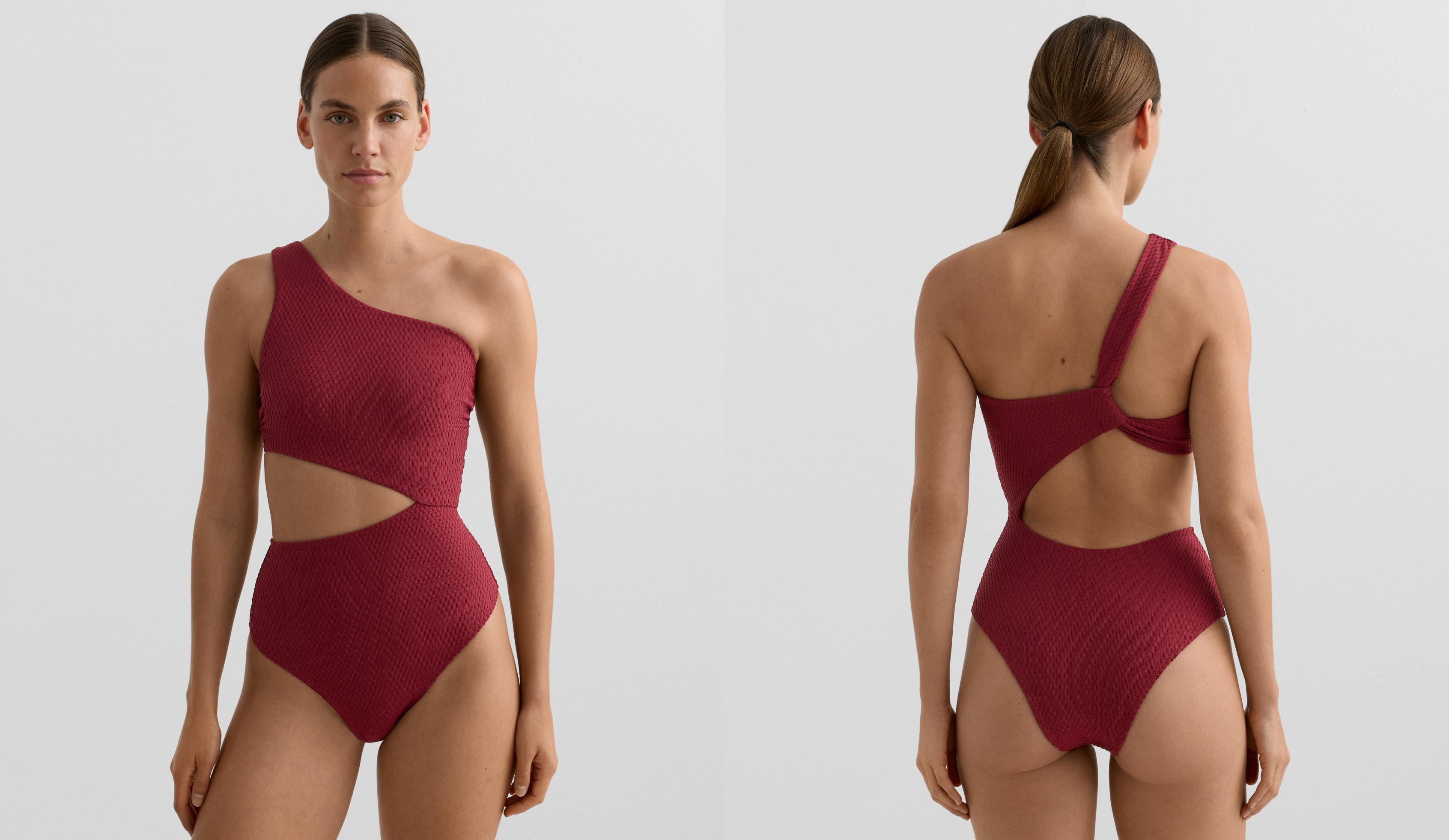 Trikini asymétrique en jacquard avec mini carreaux