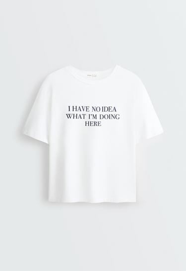 Boxy short-sleeved cotton blend T-shirt with slogan — WHITE  7