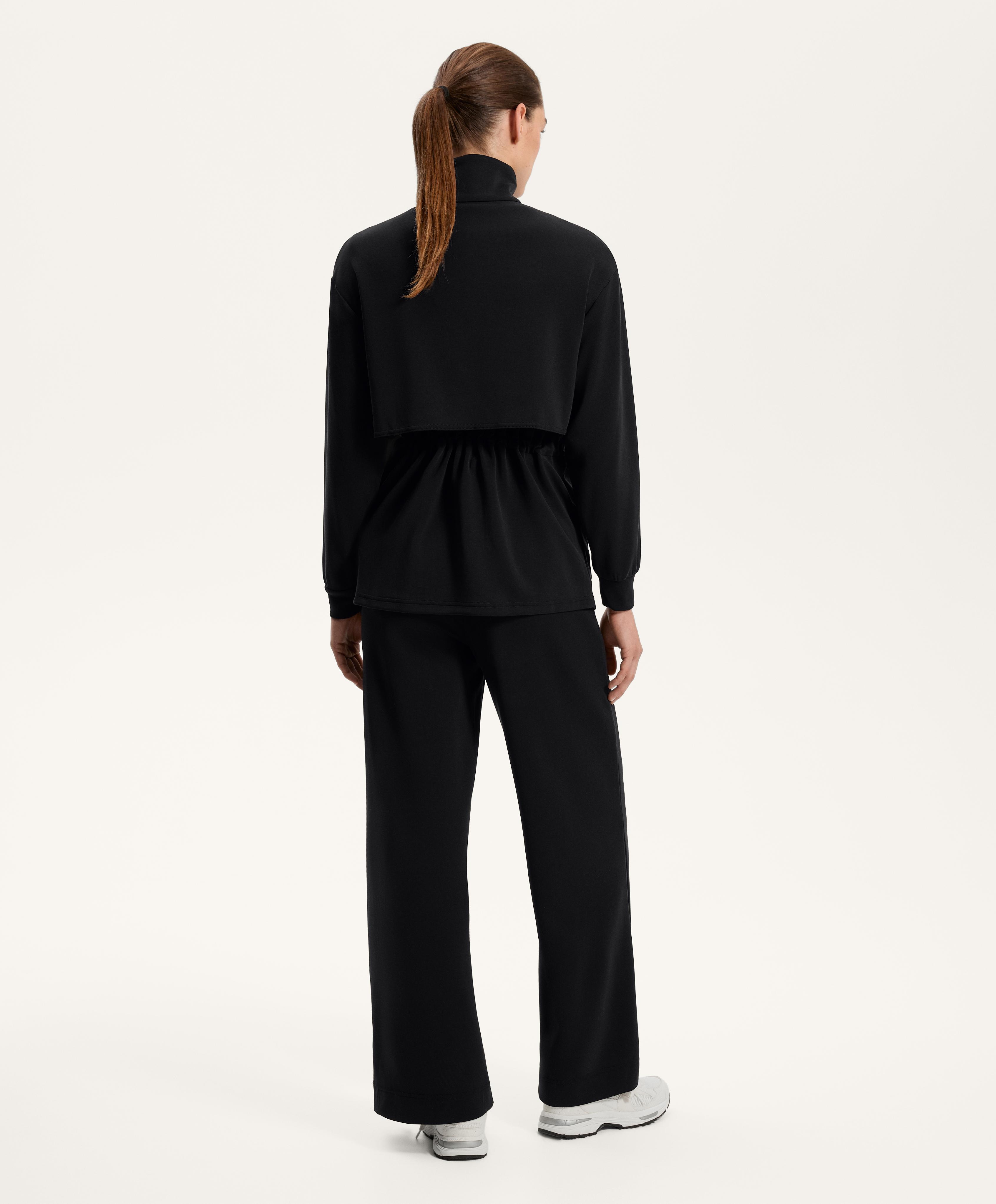 Long soft-touch jacket with modal and pockets — BLACK