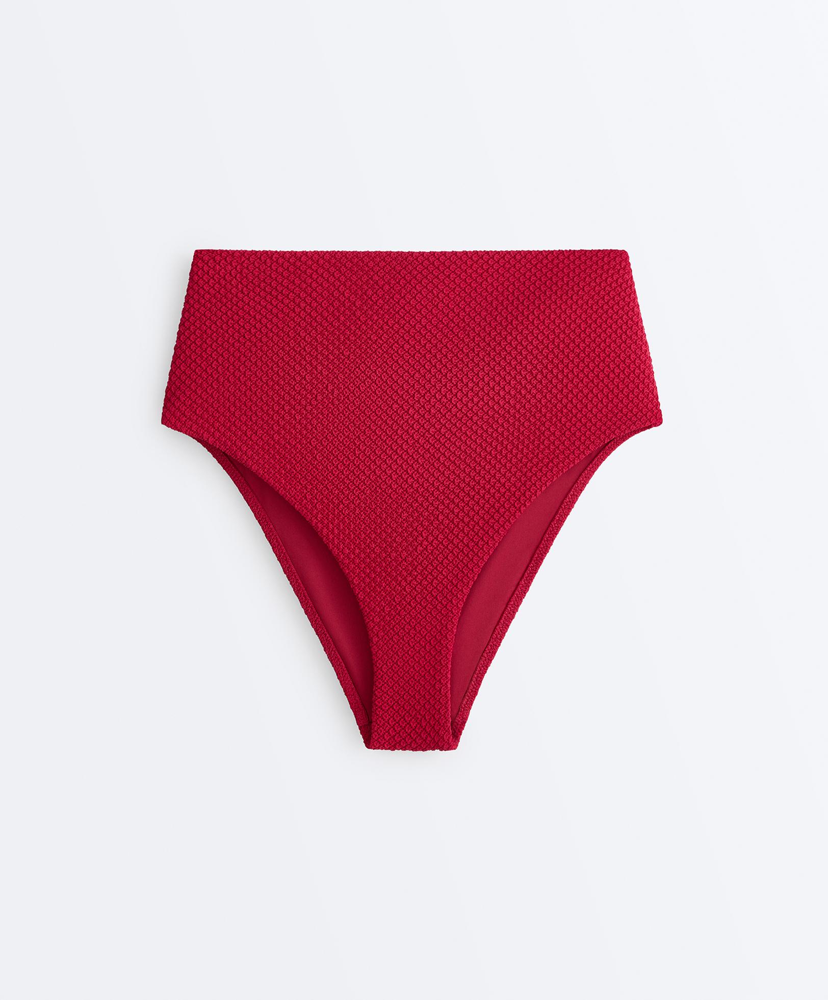 Waffle textured high-waisted bikini briefs — BRIGHT RED
