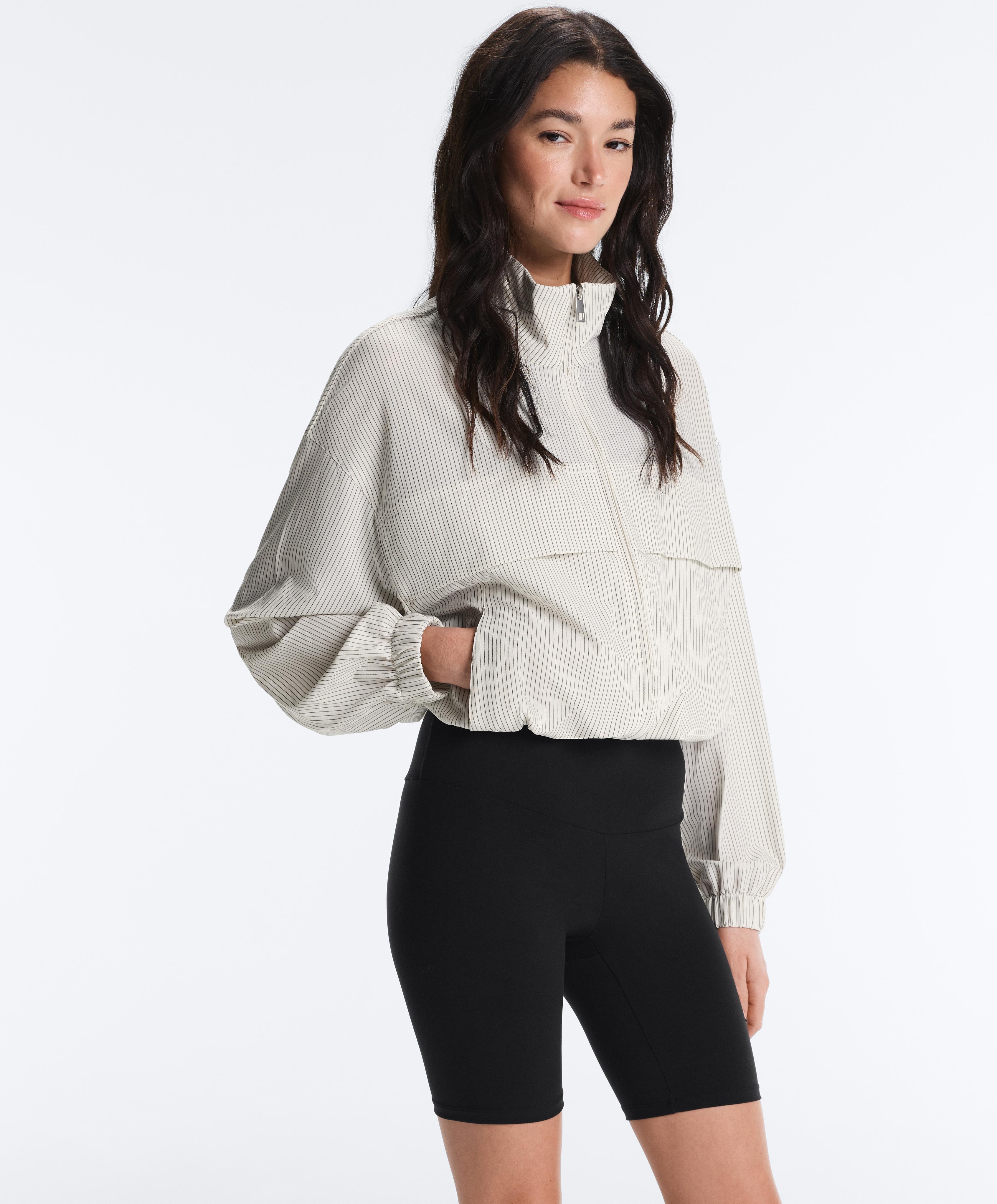 Striped stretch overlay jacket — WHITE