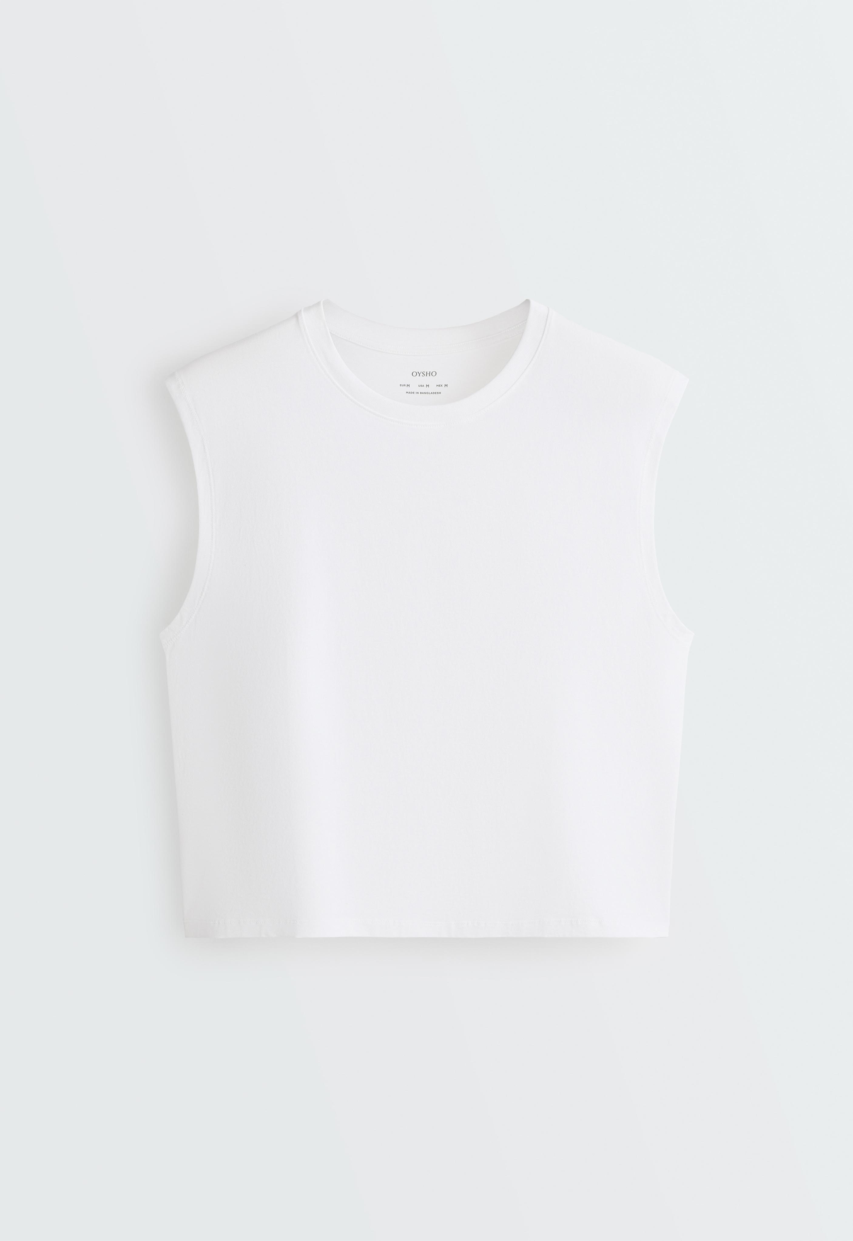Cotton blend sleeveless T-shirt — WHITE