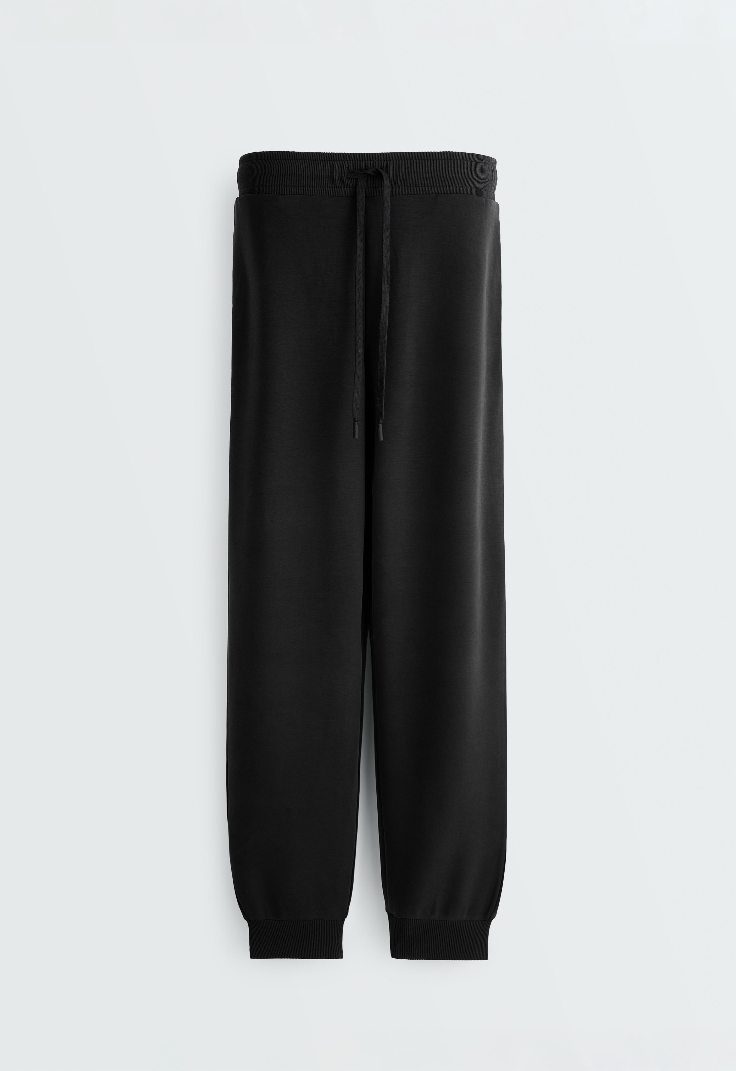 Slim-fit rib modal soft-touch joggers — BLACK