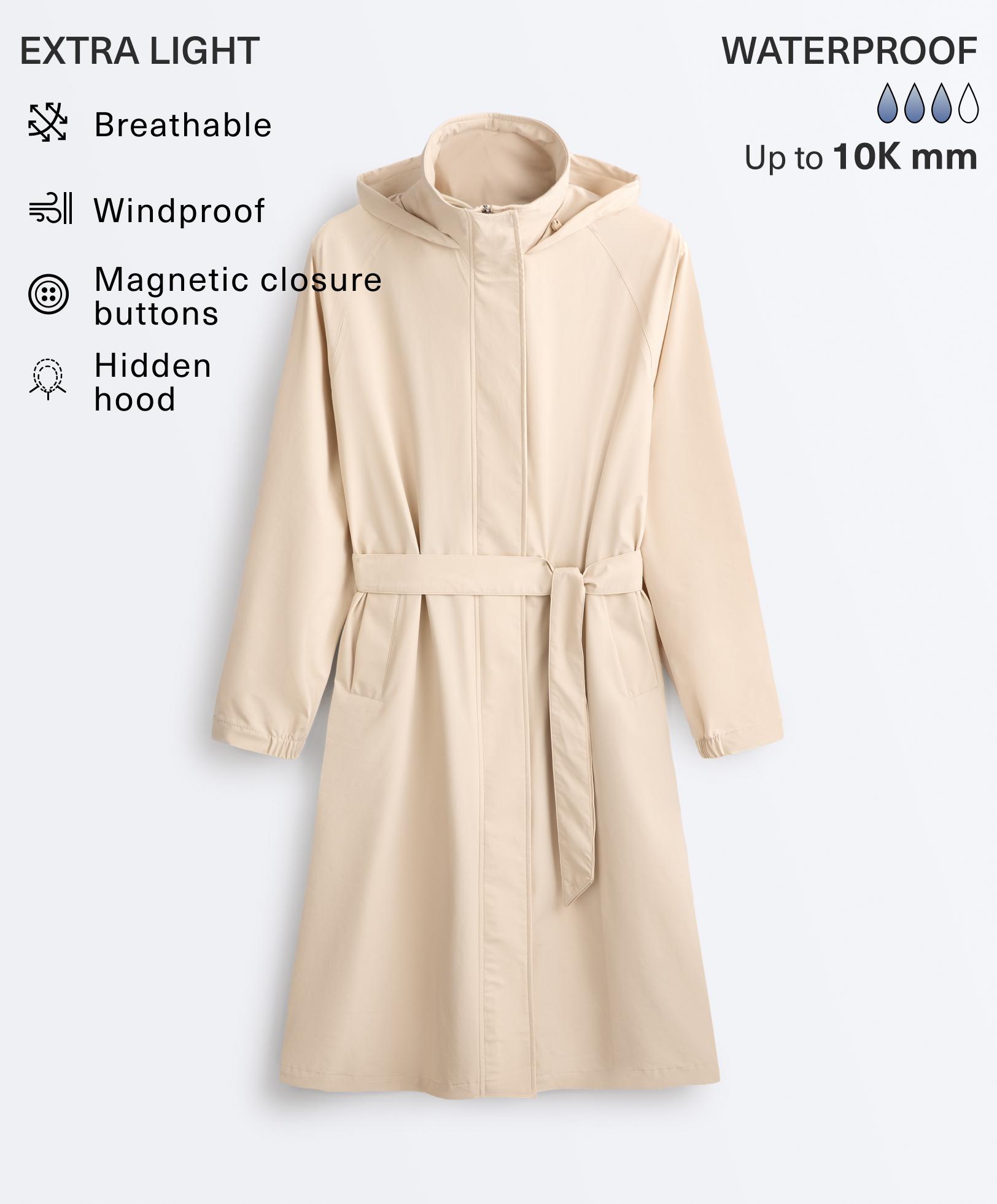 Long extra lightweight 10k waterproof jacket — PALE BEIGE