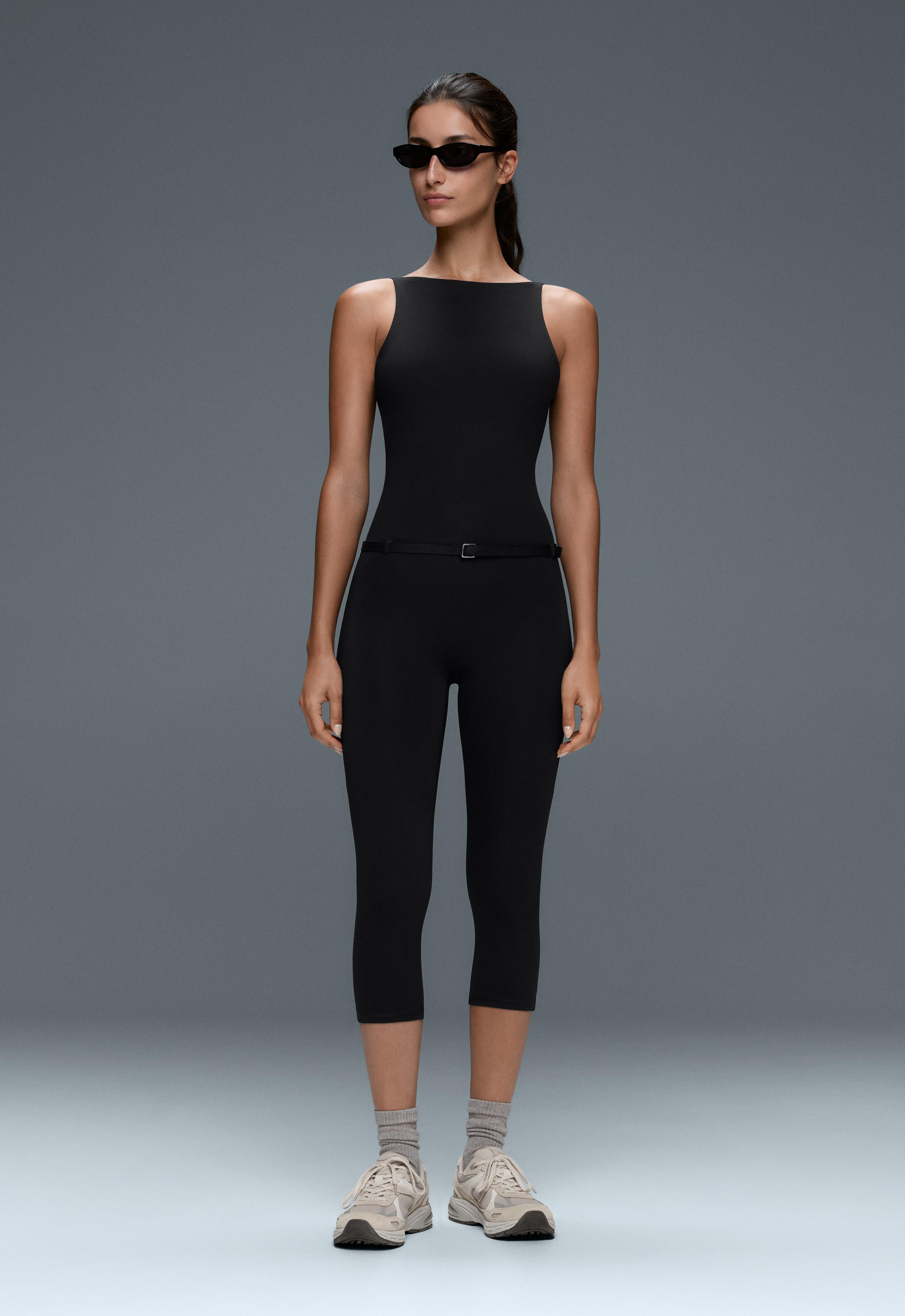 Comfortlux capri jumpsuit with belt — BLACK