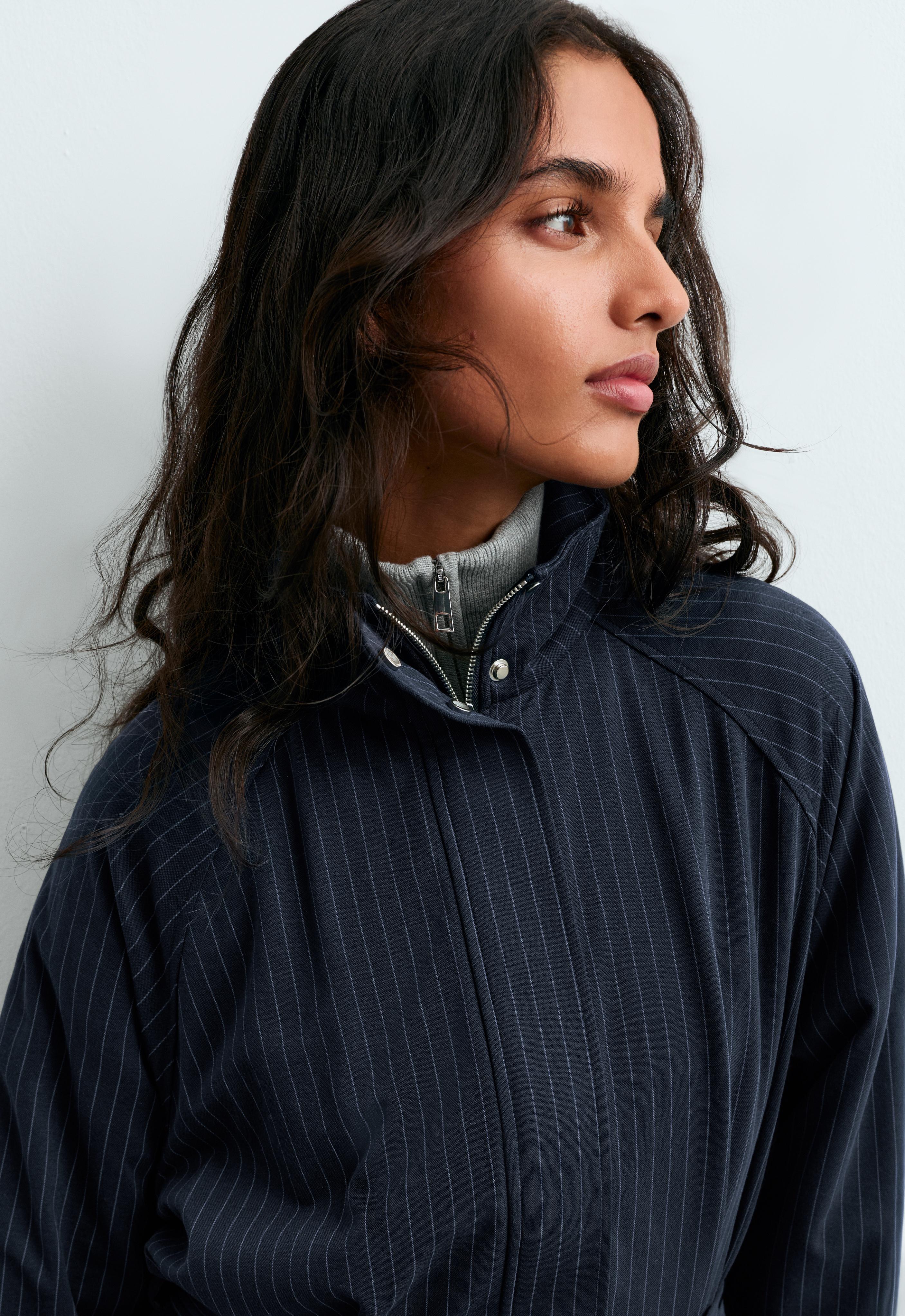 Long pinstripe cotton jacket — NAVY BLUE