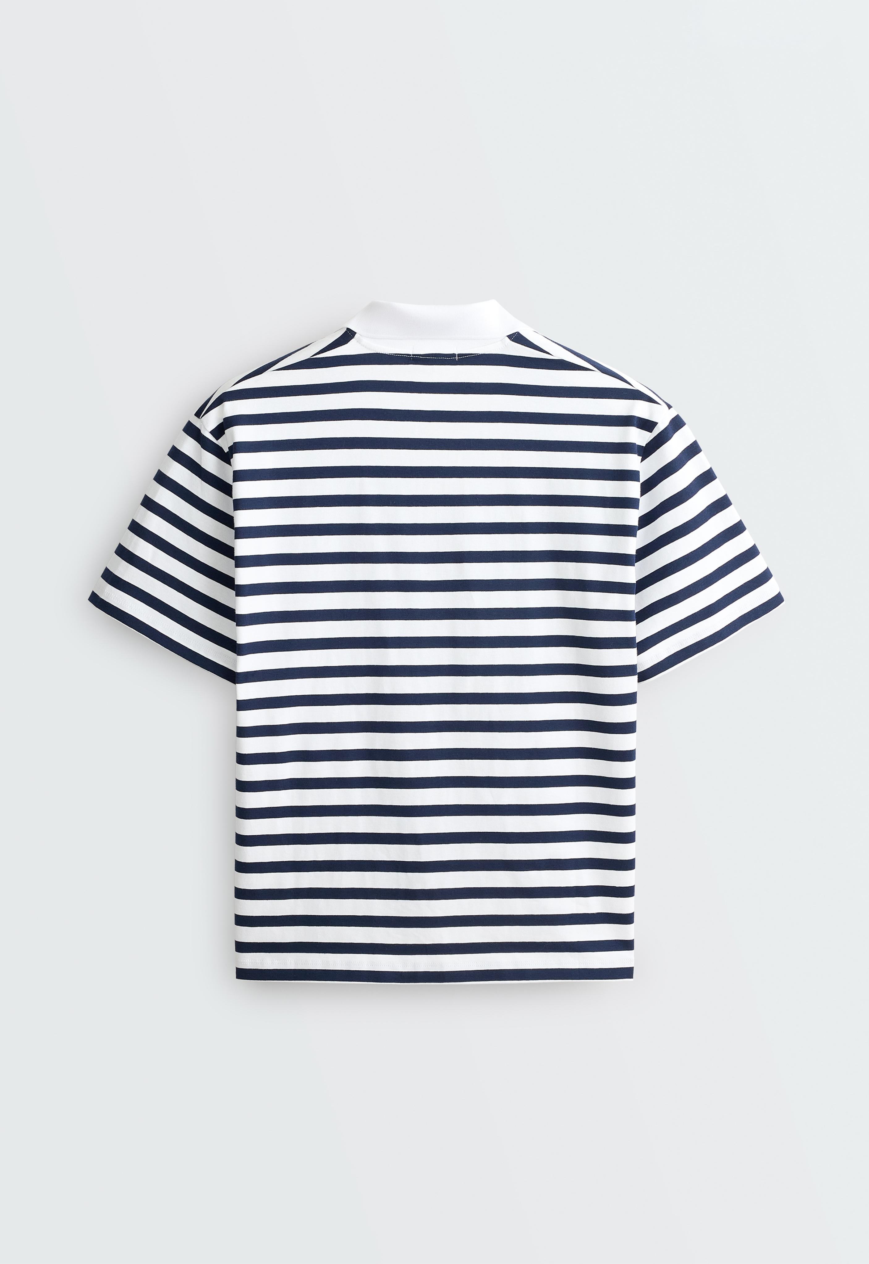Boxy short-sleeved polo neck cotton blend T-shirt — NAVY BLUE