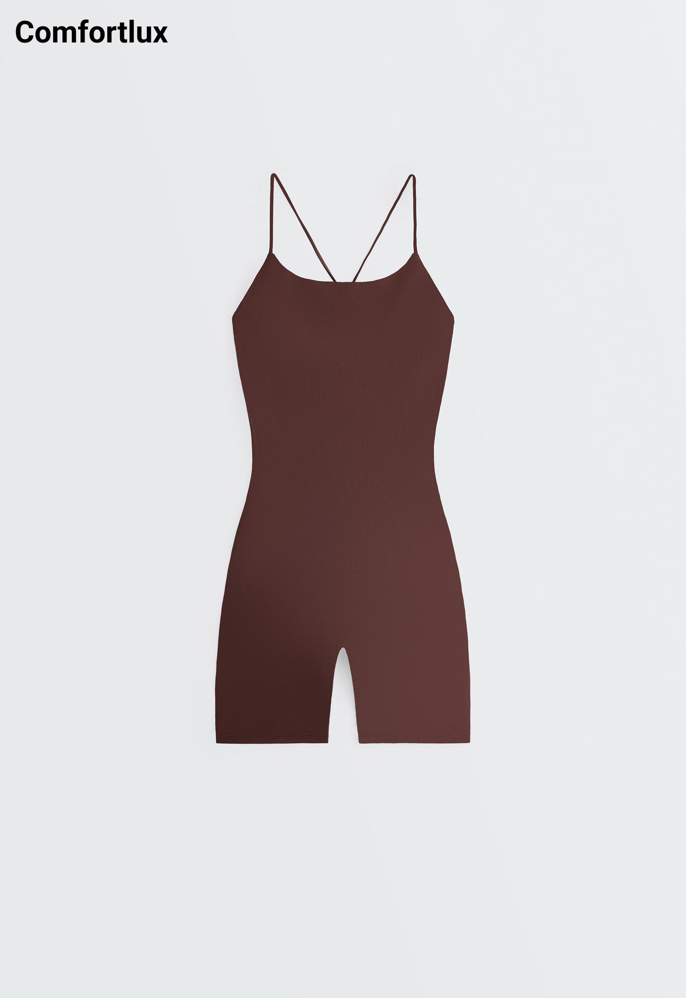 Comfortlux strappy back short jumpsuit — CHOCOLATE