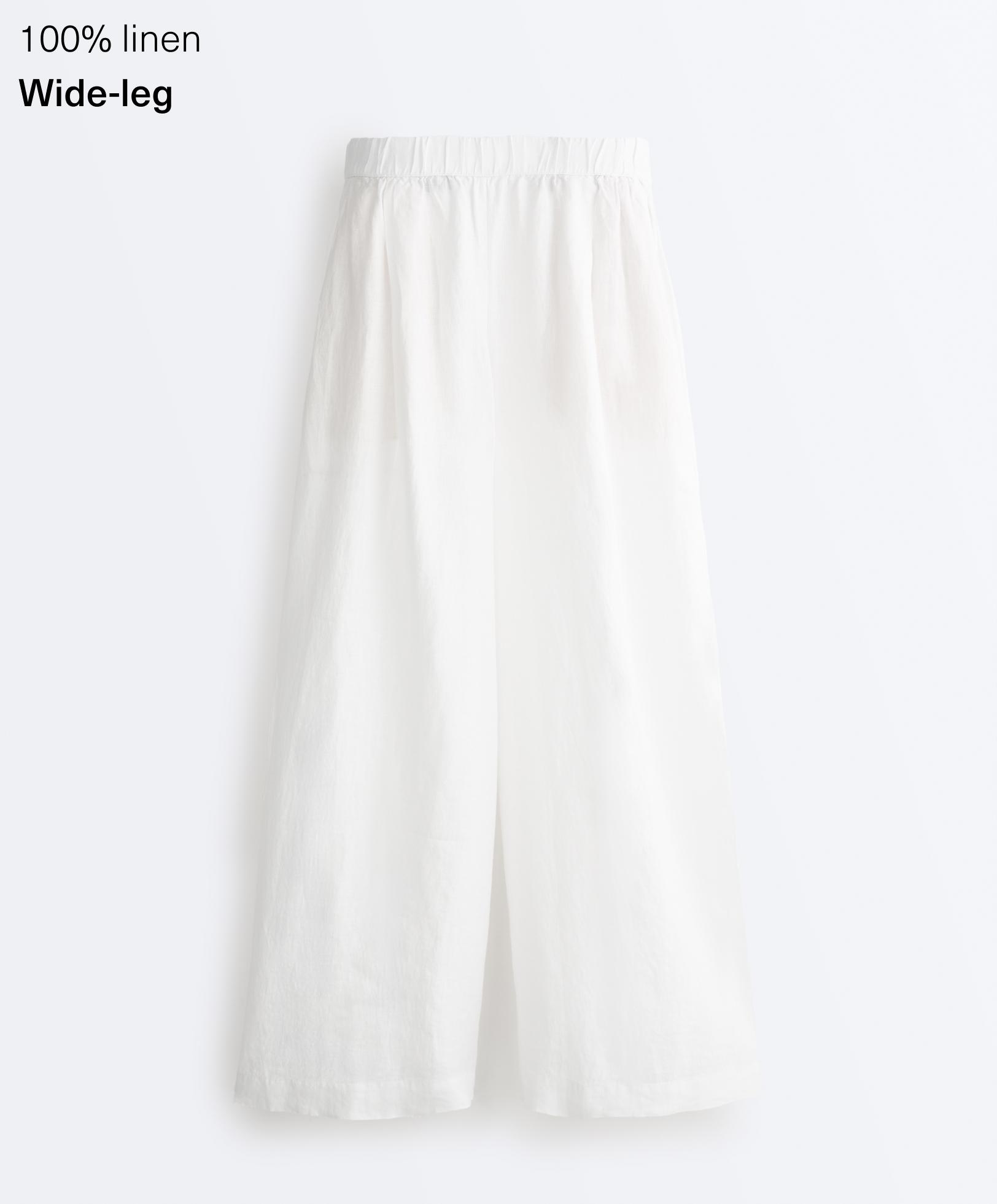 100% linen wide-leg trousers — WHITE 