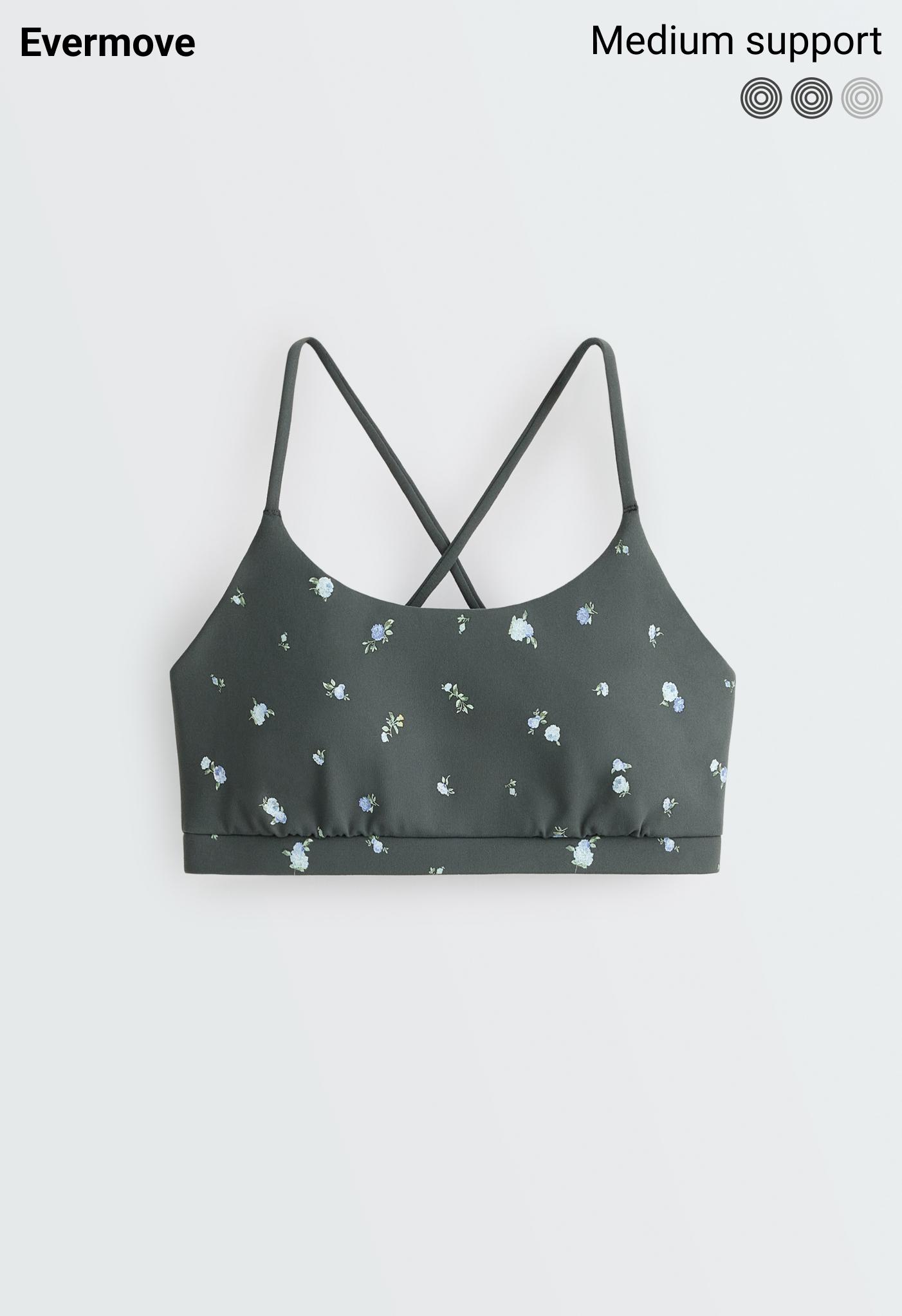 Evermove low-support floral sports bra — STEEL GREY