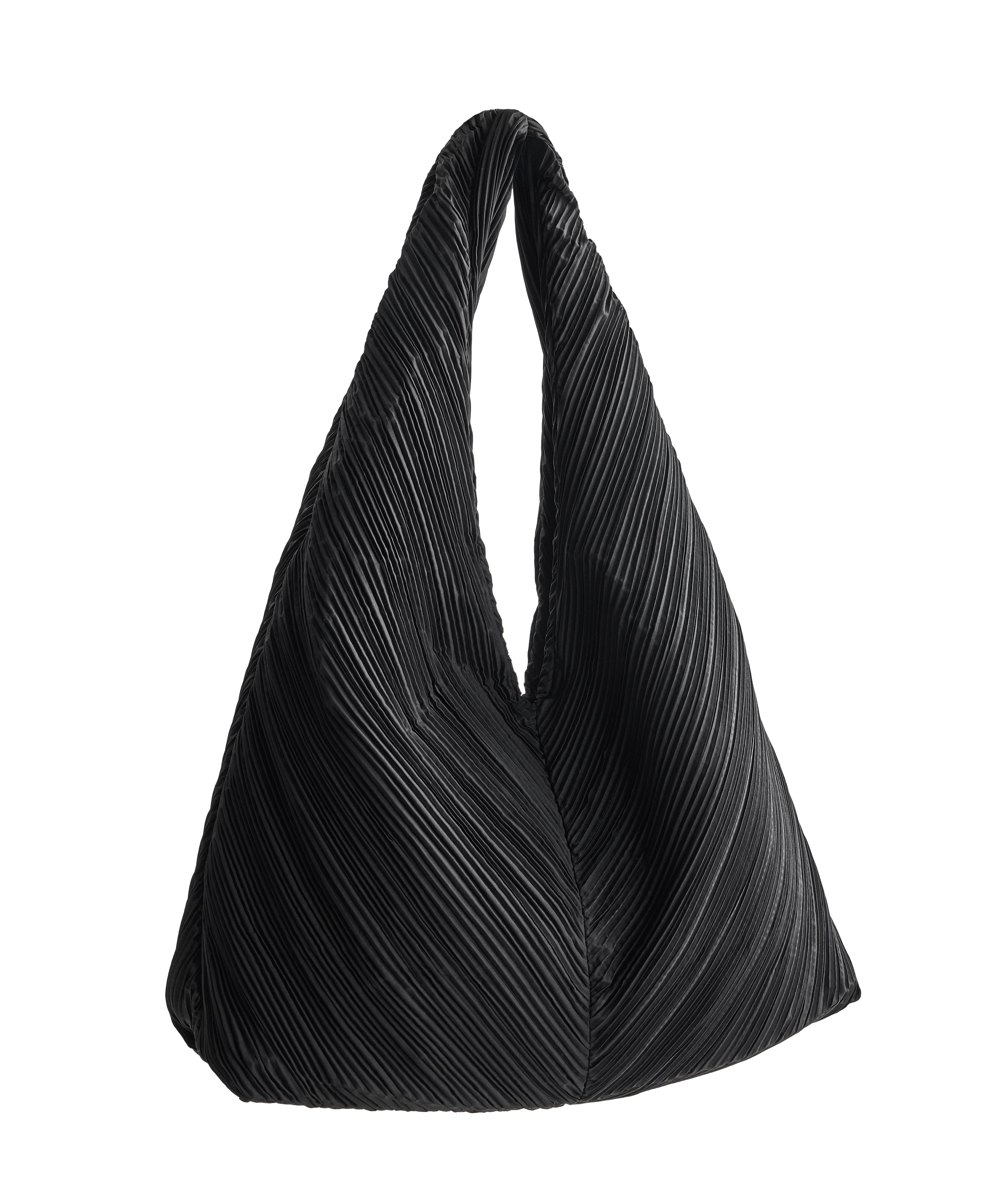 Pleated nylon shoulder bag — BLACK